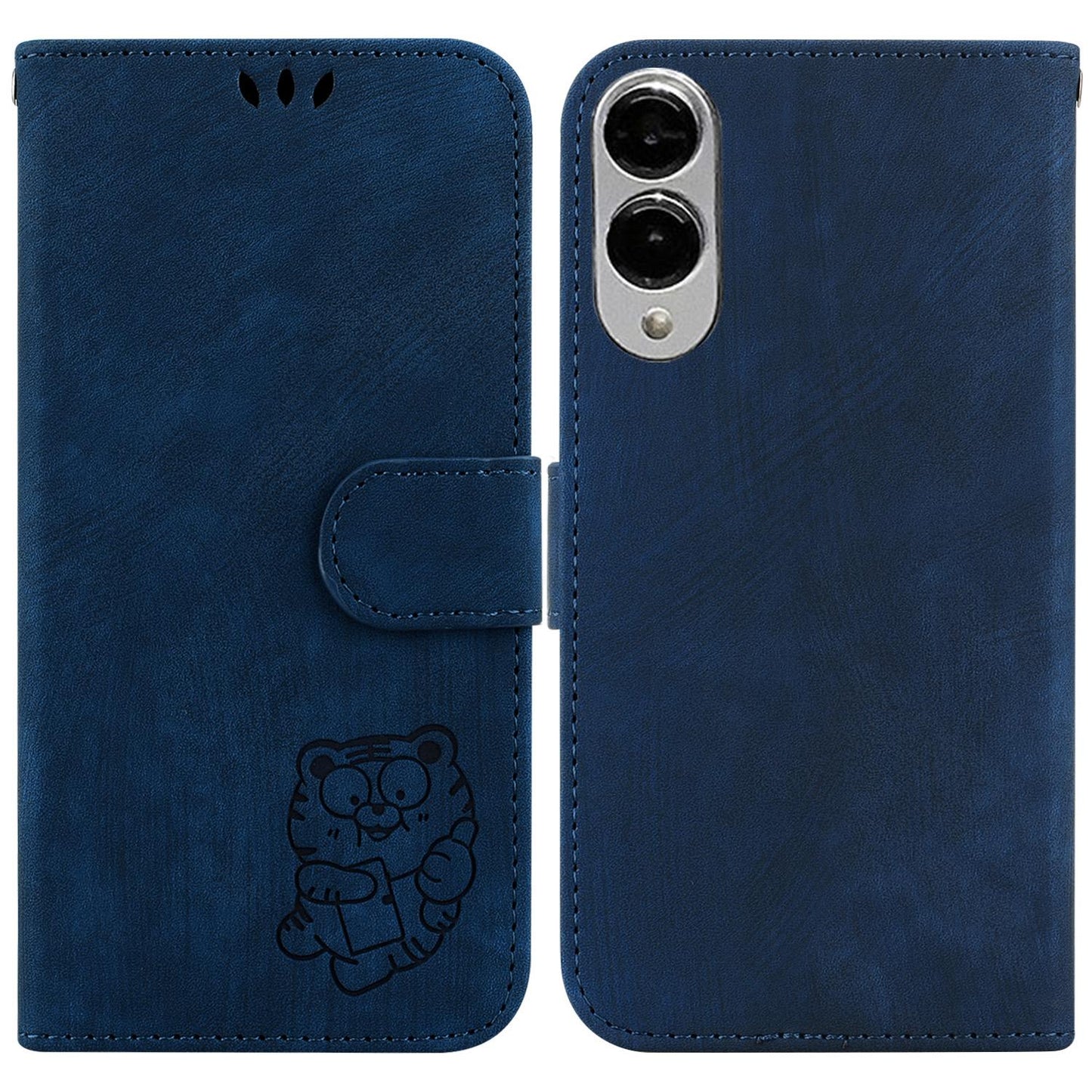 For Samsung Galaxy S25 Edge 5G Little Tiger Embossed Leather Phone Case(Dark Blue)