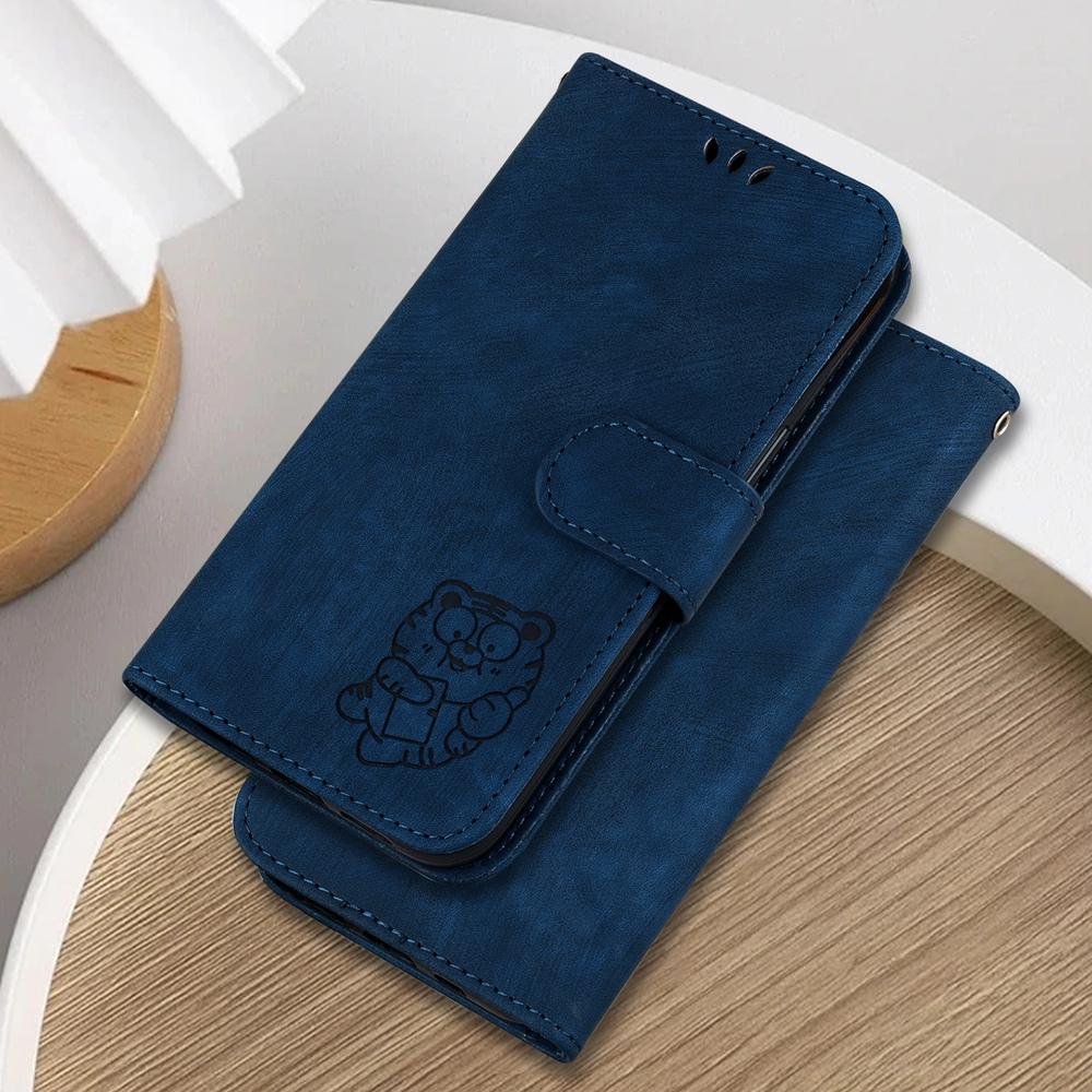 For Samsung Galaxy S25 Edge 5G Little Tiger Embossed Leather Phone Case(Dark Blue)