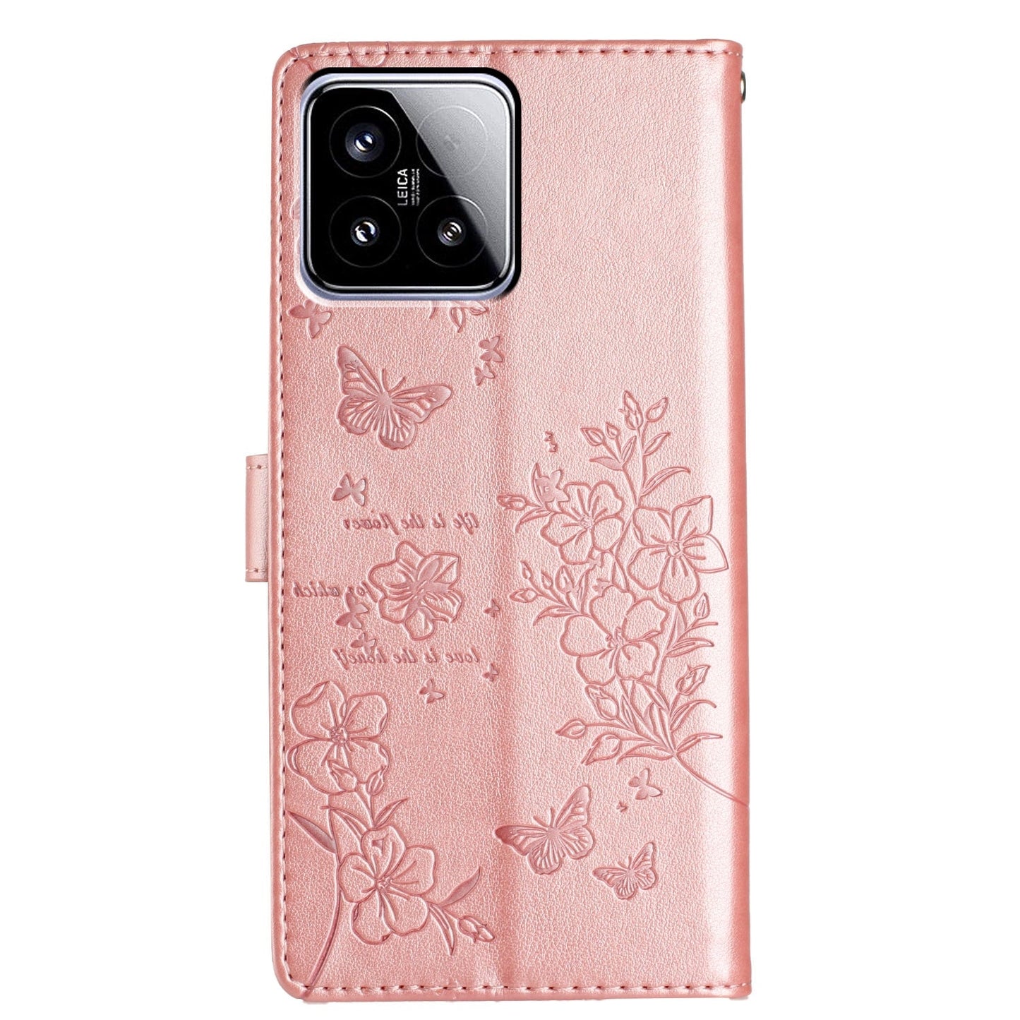 For Xiaomi 15 Butterflies and Flowers Leather Phone Case(Rose Gold)