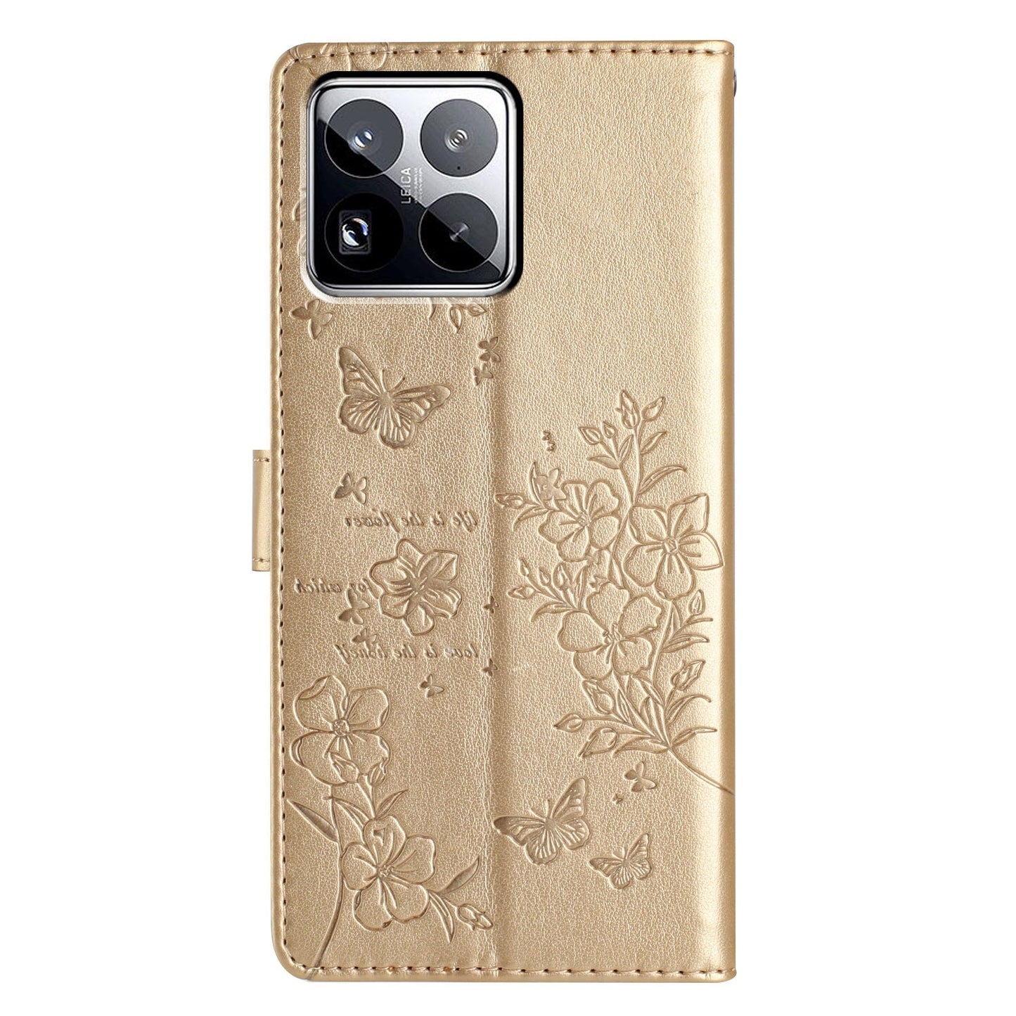 For Xiaomi 15 Pro Butterflies and Flowers Leather Phone Case(Gold)