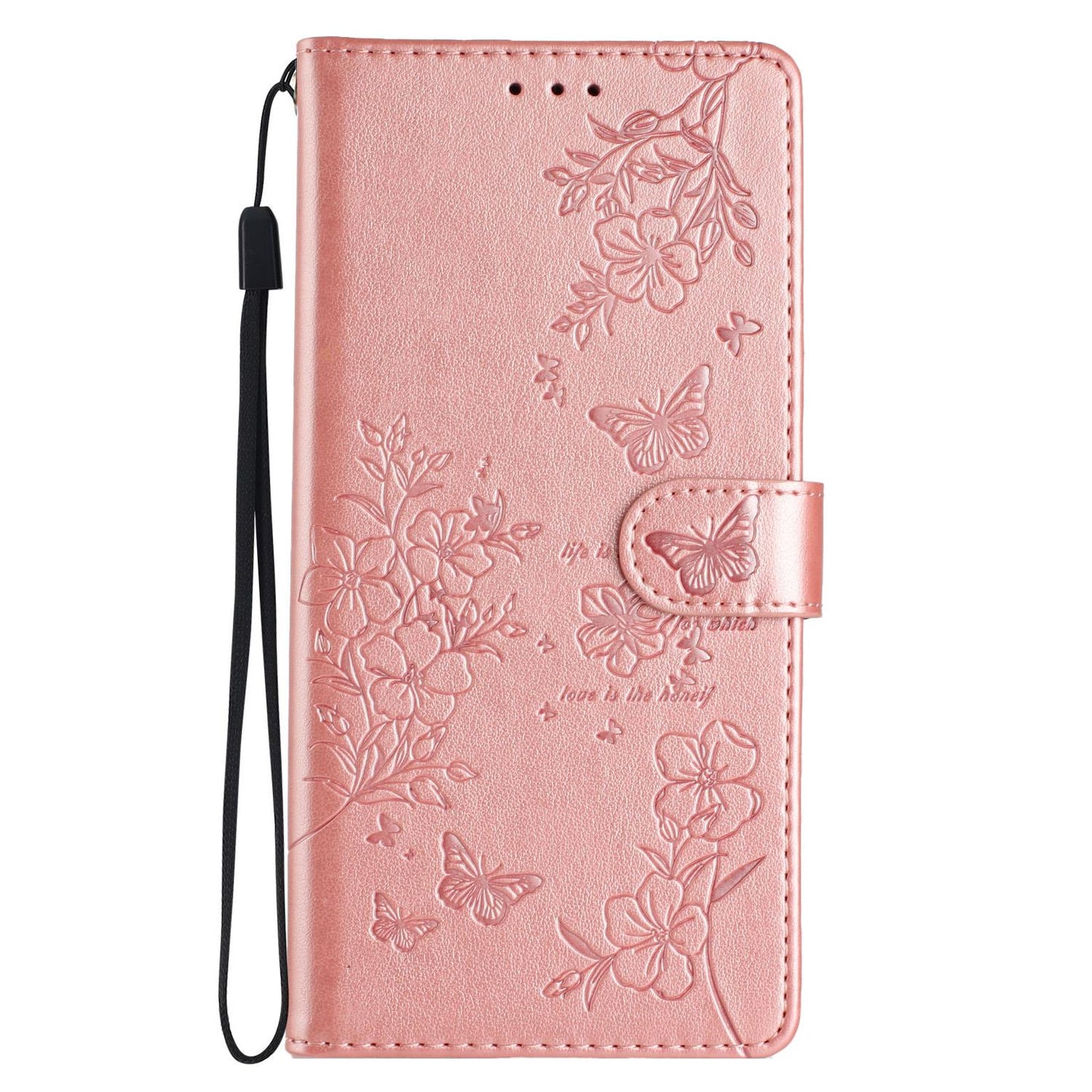 For Samsung Galaxy S25 Edge 5G Butterflies and Flowers Leather Phone Case(Rose Gold)