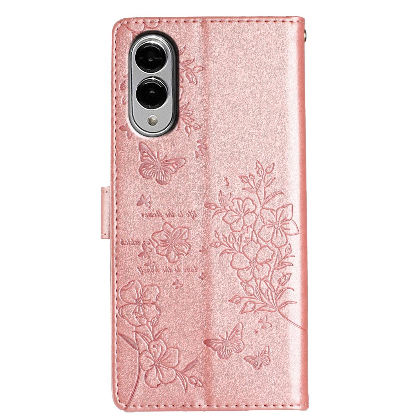 For Samsung Galaxy S25 Edge 5G Butterflies and Flowers Leather Phone Case(Rose Gold)