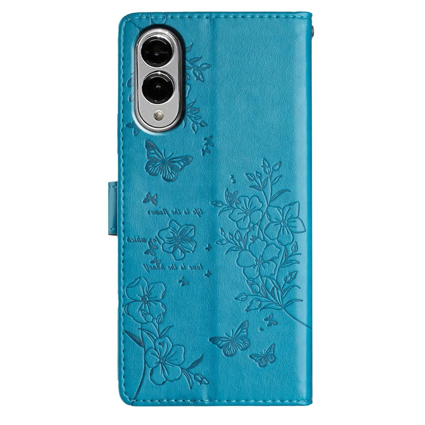 For Samsung Galaxy S25 Edge 5G Butterflies and Flowers Leather Phone Case(Blue)