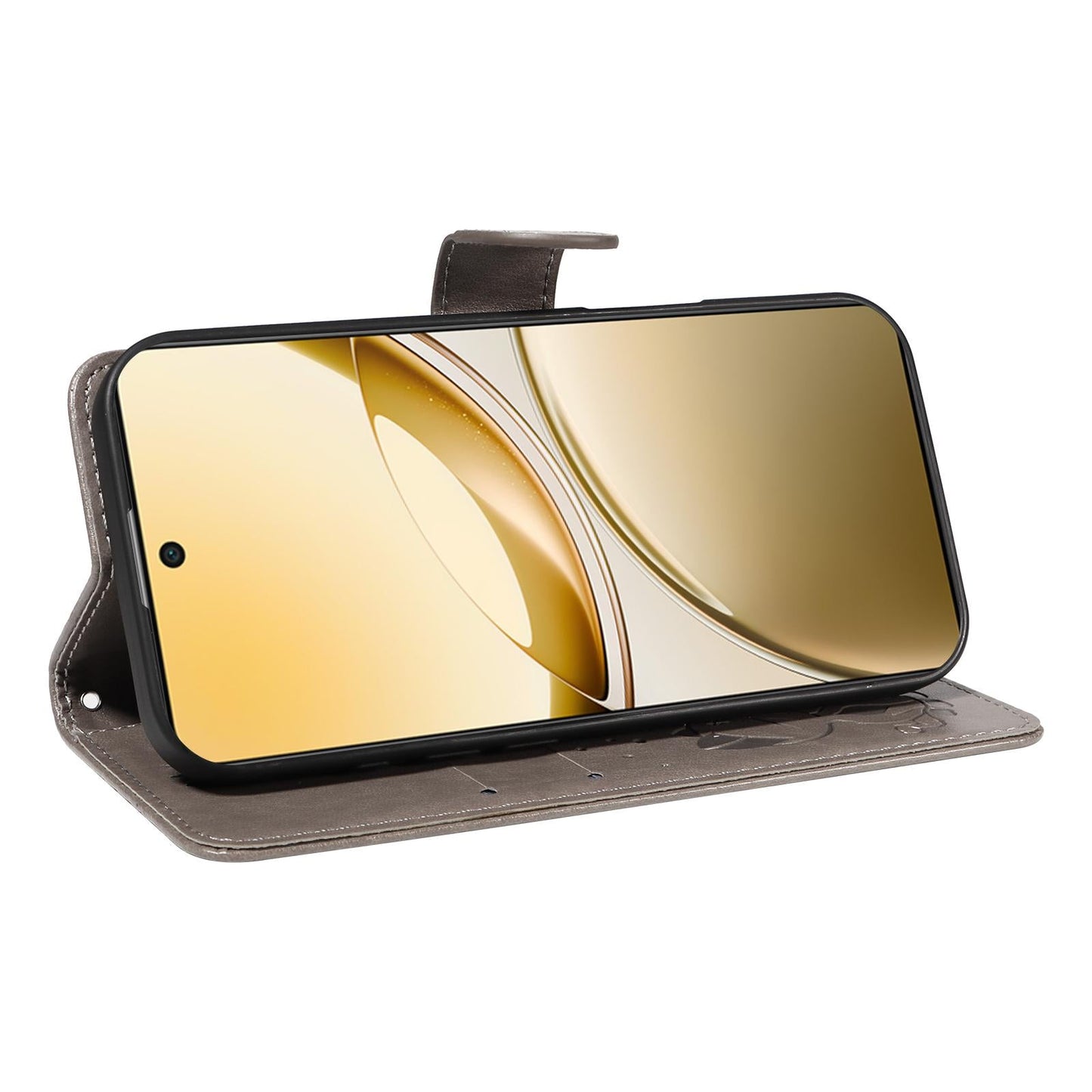 For vivo V50 5G Global Cat and Bee Embossed Flip Leather Phone Case(Grey)