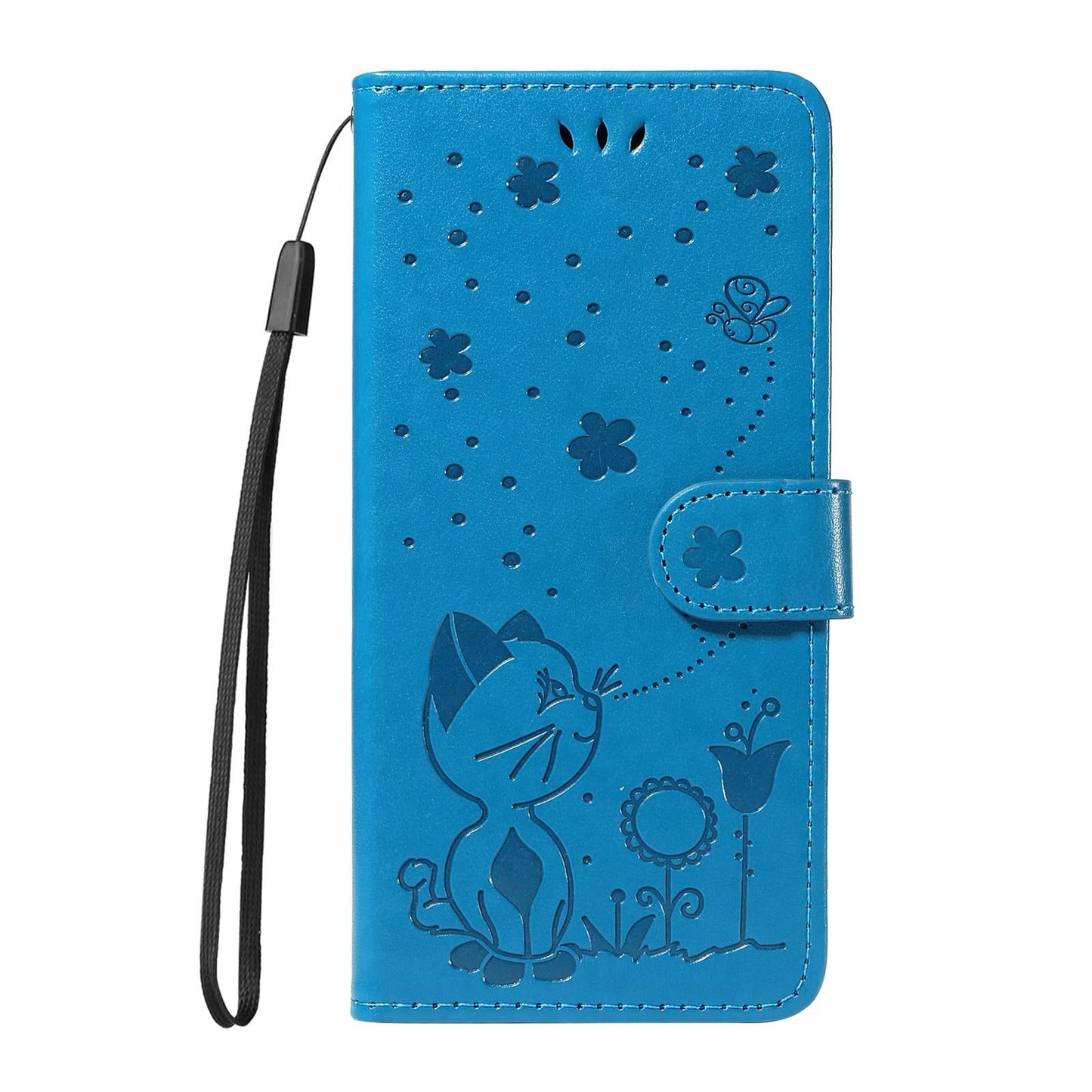For vivo V50 5G Global Cat and Bee Embossed Flip Leather Phone Case(Blue)