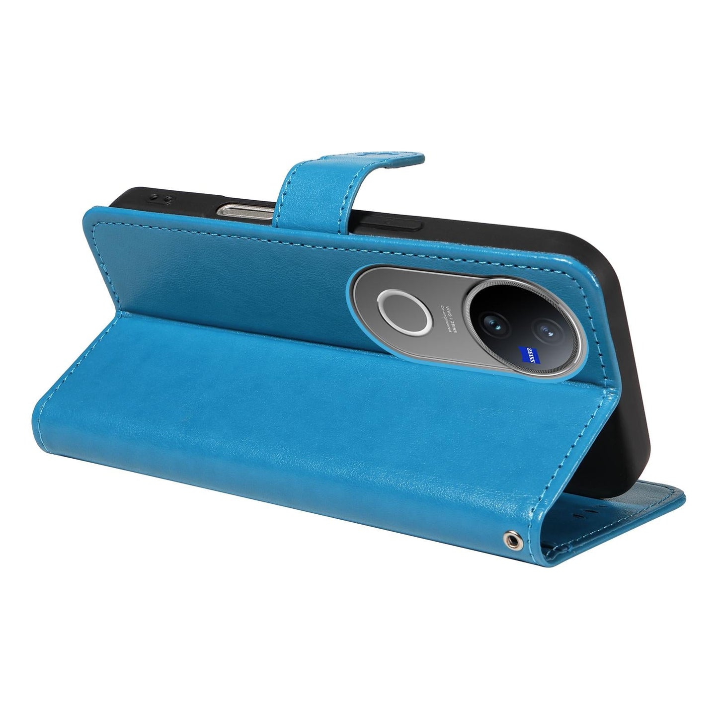 For vivo V50 5G Global Cat and Bee Embossed Flip Leather Phone Case(Blue)