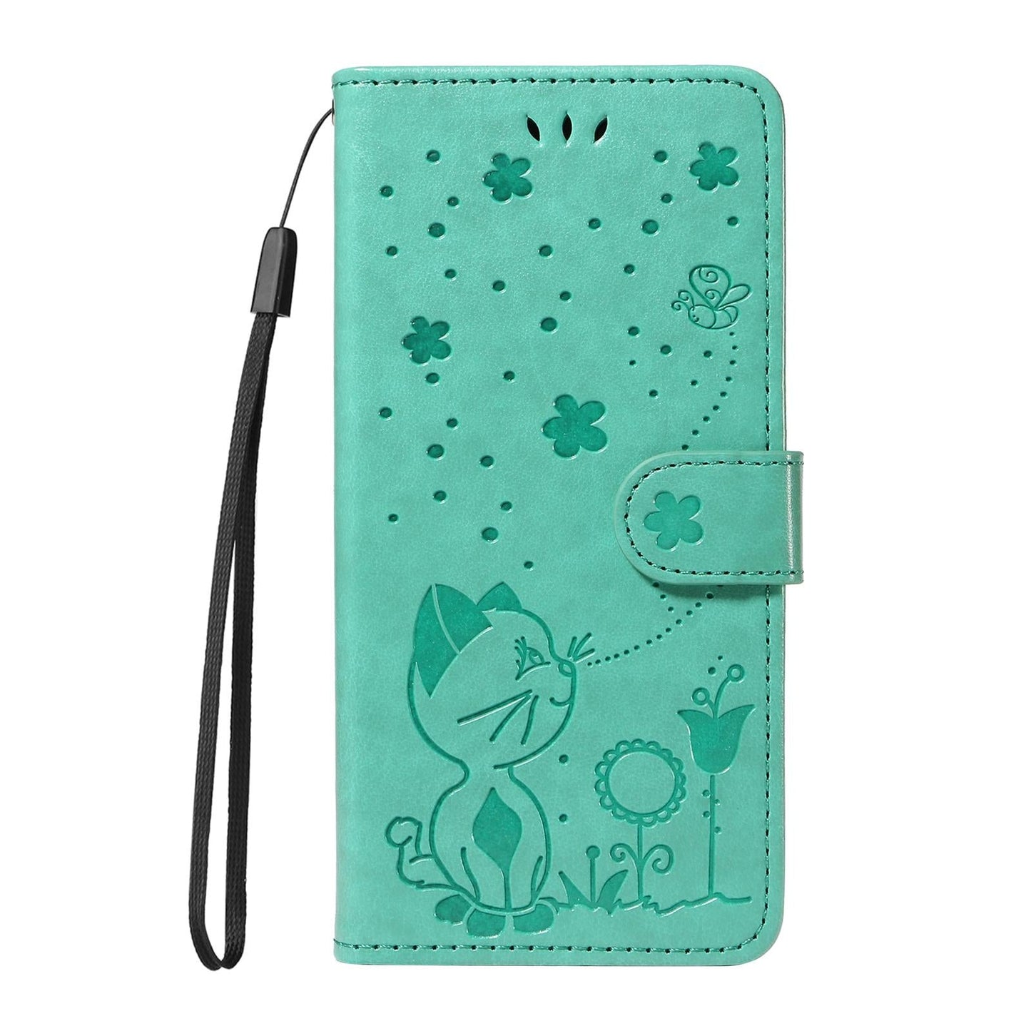 For vivo V50 5G Global Cat and Bee Embossed Flip Leather Phone Case(Green)