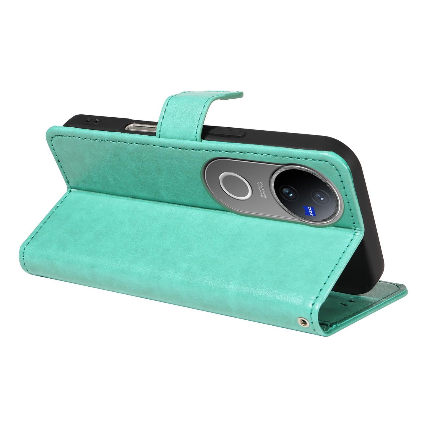 For vivo V50 5G Global Cat and Bee Embossed Flip Leather Phone Case(Green)