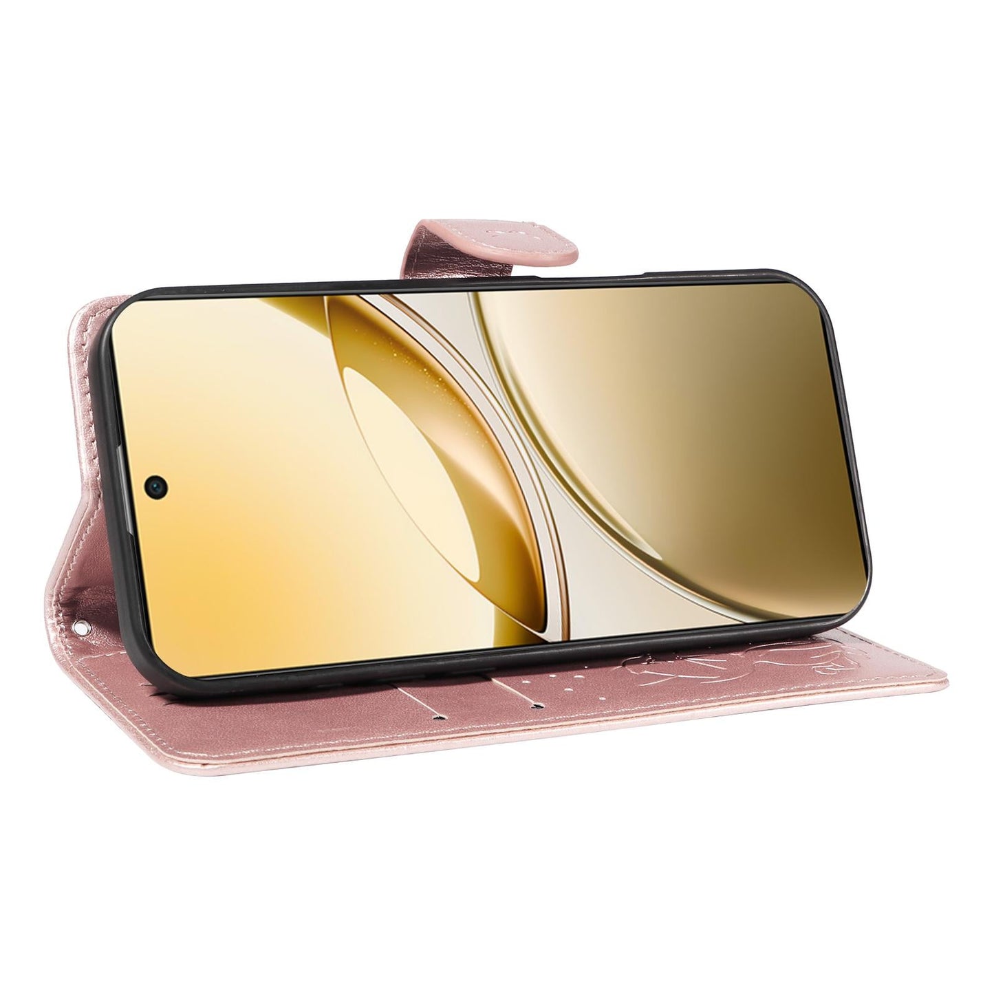 For vivo V50 5G Global Cat and Bee Embossed Flip Leather Phone Case(Rose Gold)