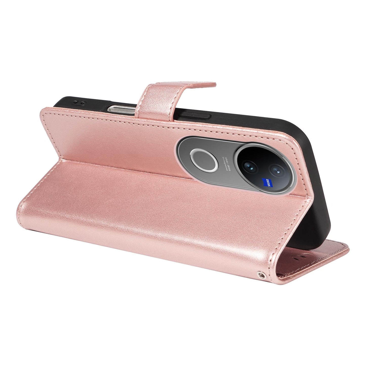 For vivo V50 5G Global Cat and Bee Embossed Flip Leather Phone Case(Rose Gold)