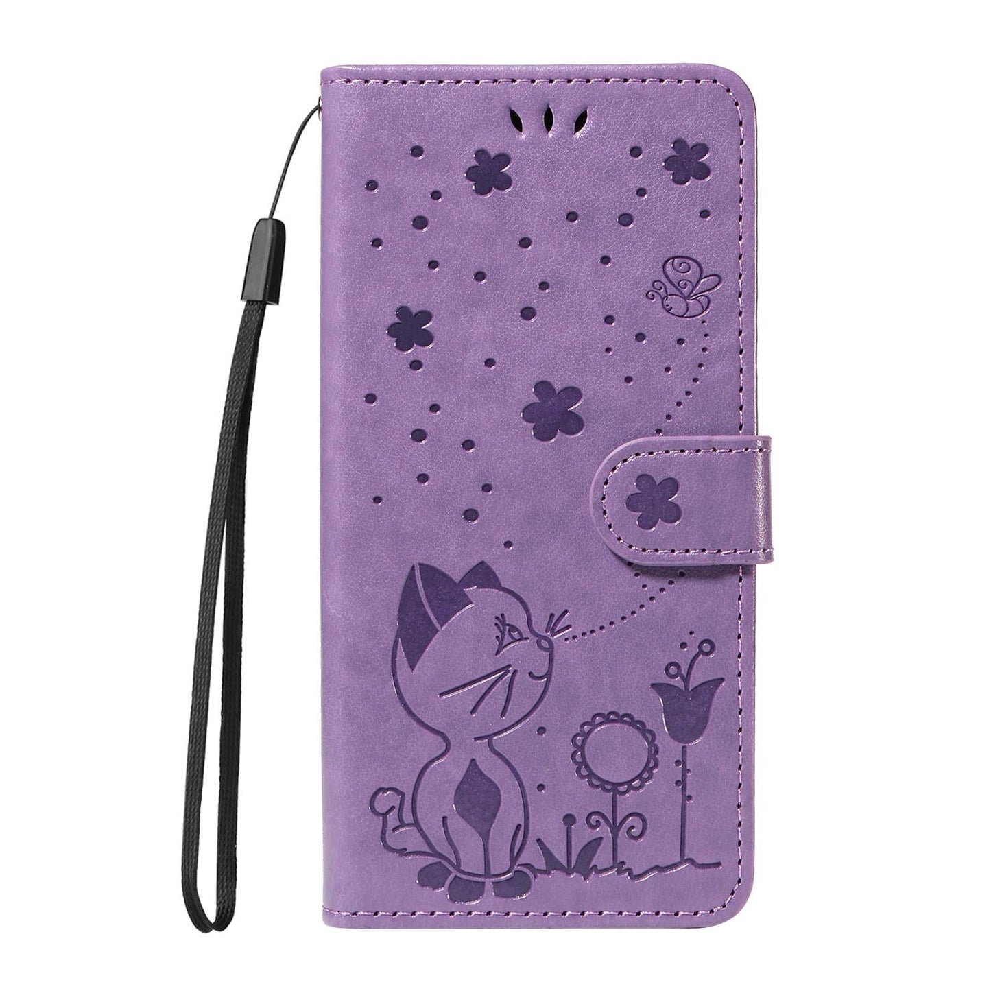 For vivo V50 5G Global Cat and Bee Embossed Flip Leather Phone Case(Purple)
