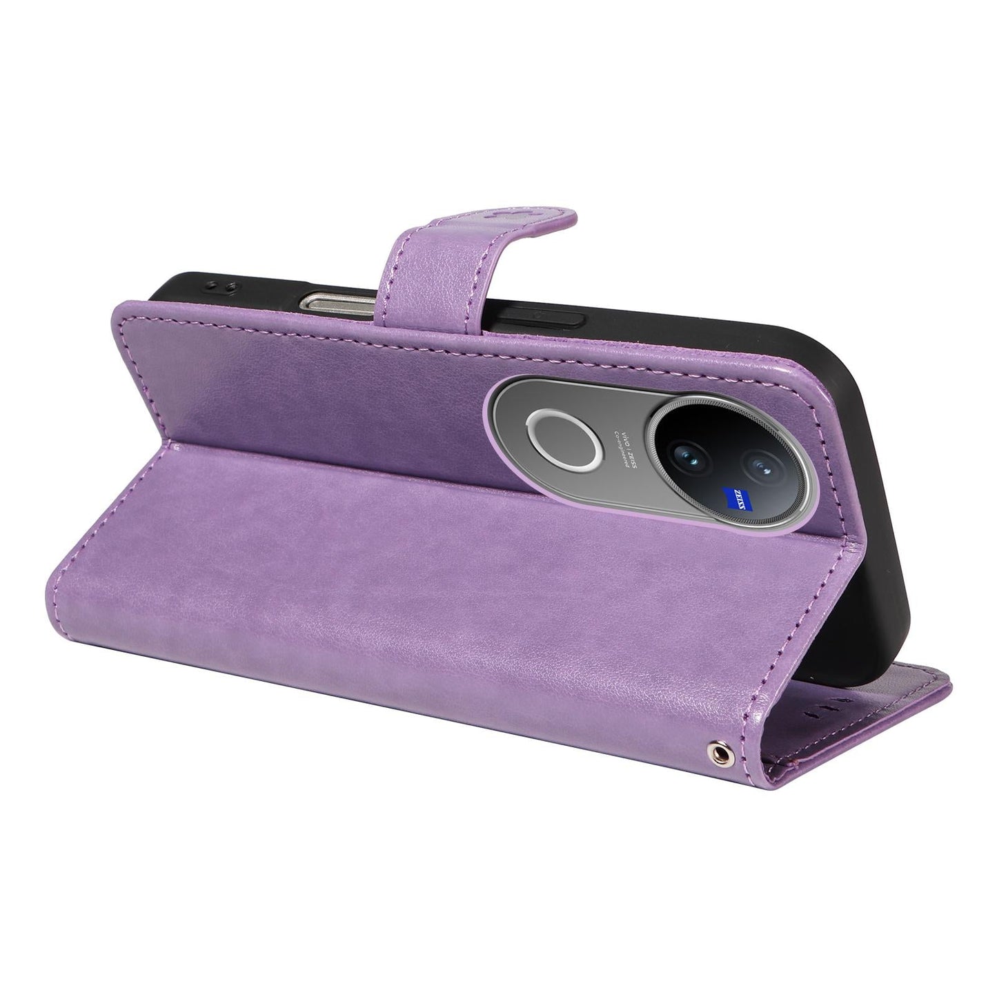 For vivo V50 5G Global Cat and Bee Embossed Flip Leather Phone Case(Purple)
