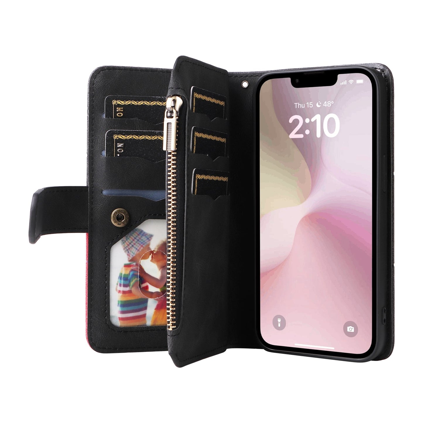 For iPhone 16e Dual-color 9 Card Slots Zipper Wallet Leather Phone Case(Black)