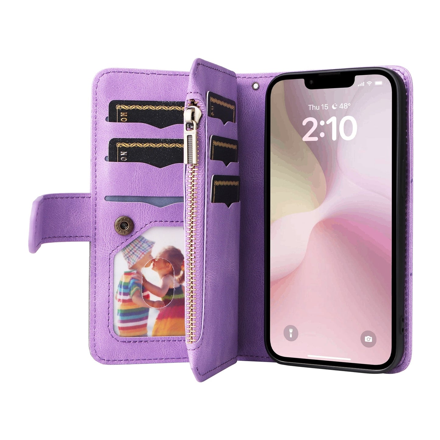 For iPhone 16e Dual-color 9 Card Slots Zipper Wallet Leather Phone Case(Purple)