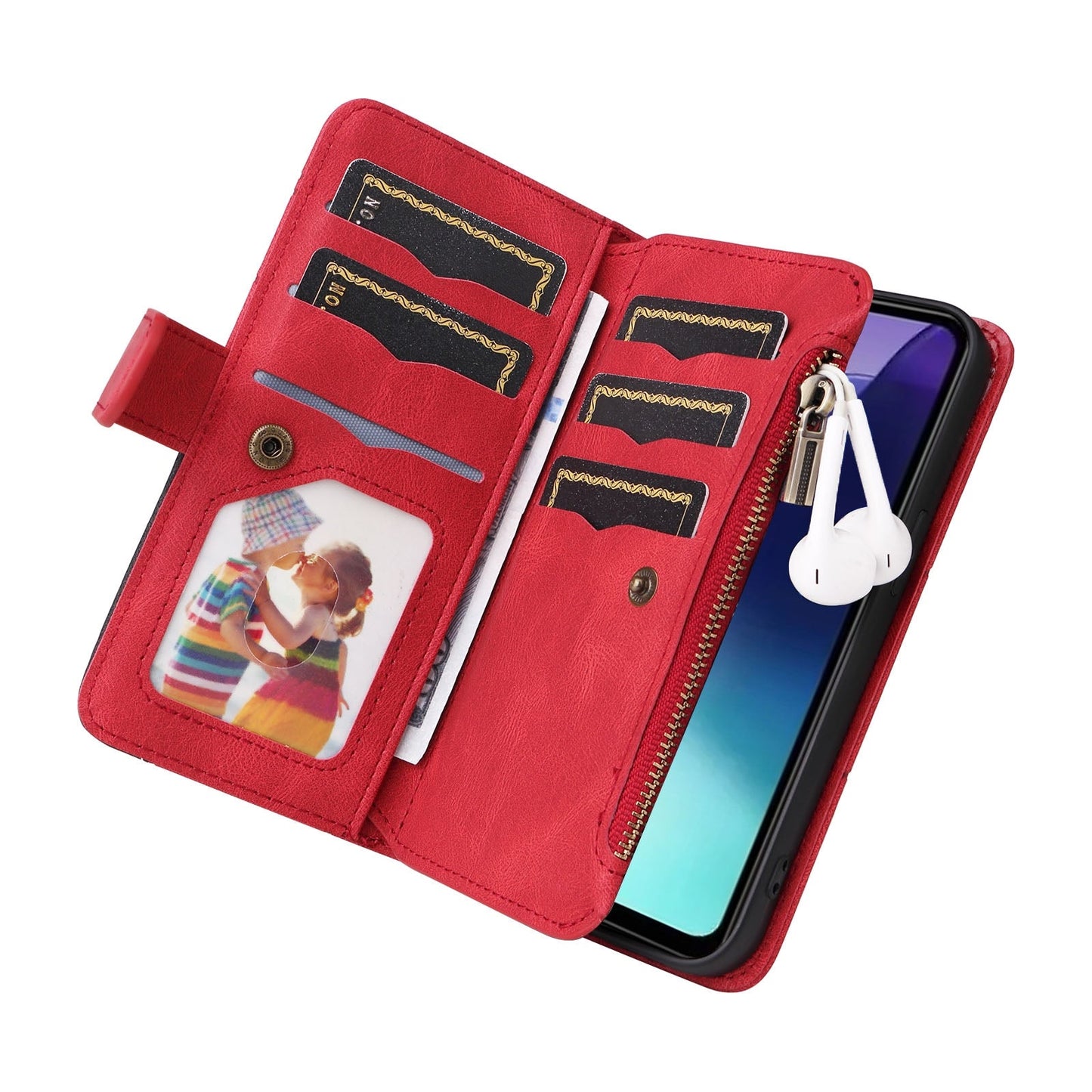 For Redmi 14C 4G Global Dual-color 9 Card Slots Zipper Wallet Leather Phone Case(Red)