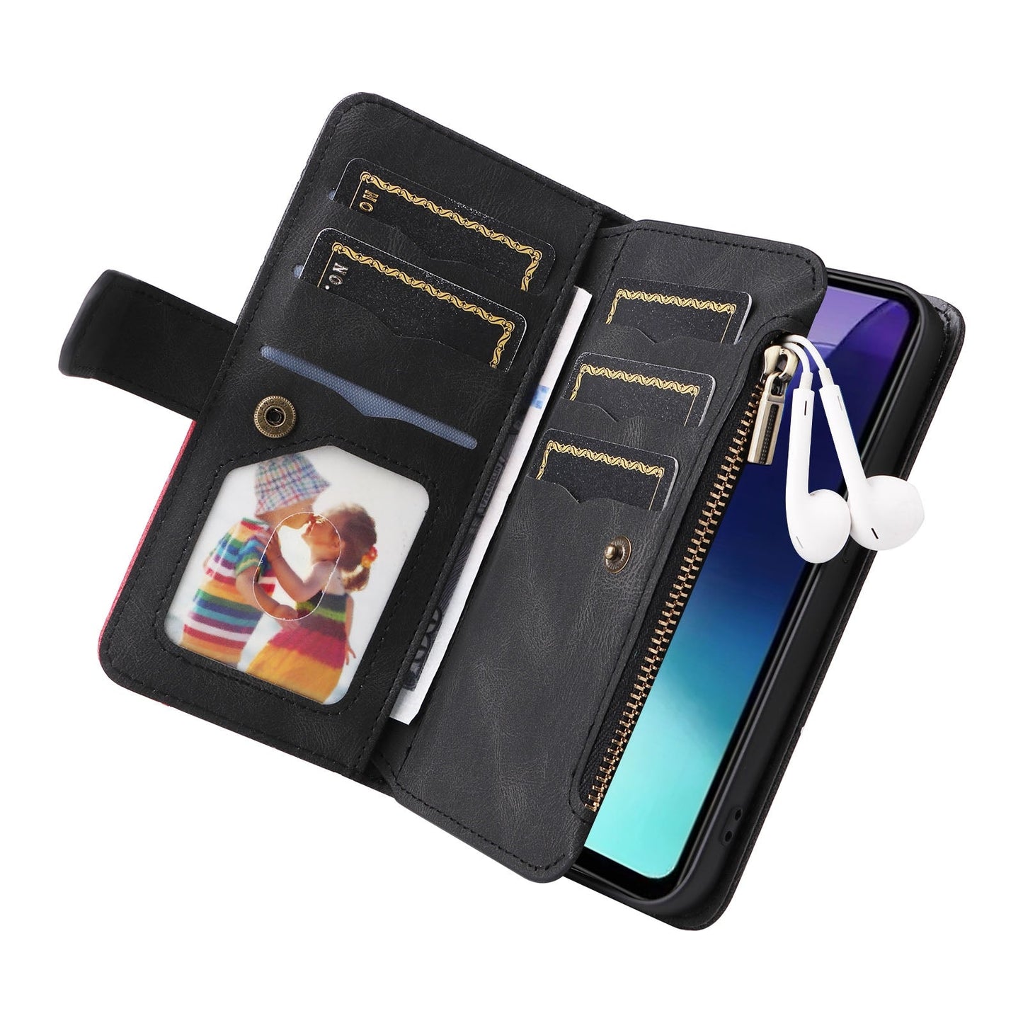 For Redmi 14C 4G Global Dual-color 9 Card Slots Zipper Wallet Leather Phone Case(Black)