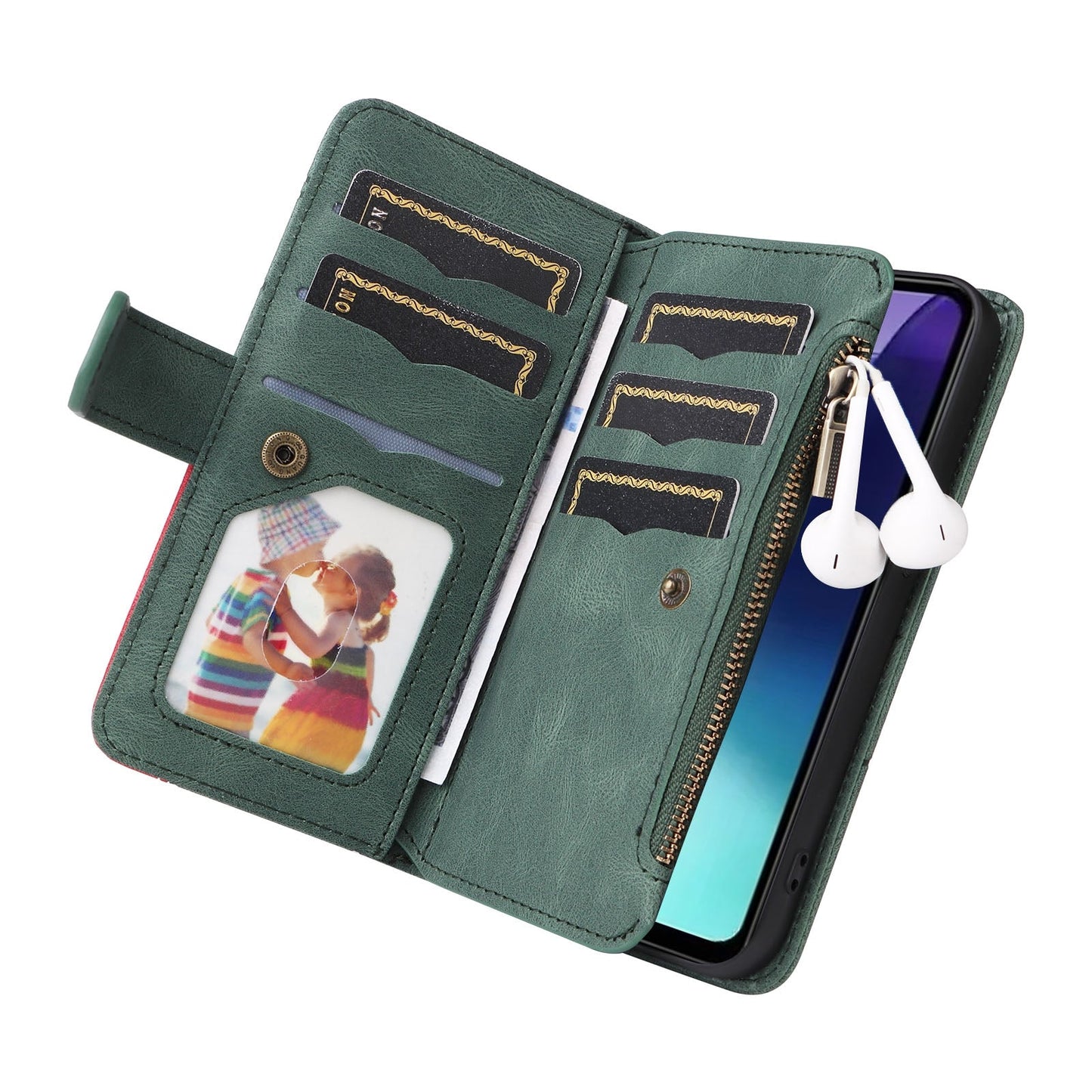 For Redmi 14C 4G Global Dual-color 9 Card Slots Zipper Wallet Leather Phone Case(Green)