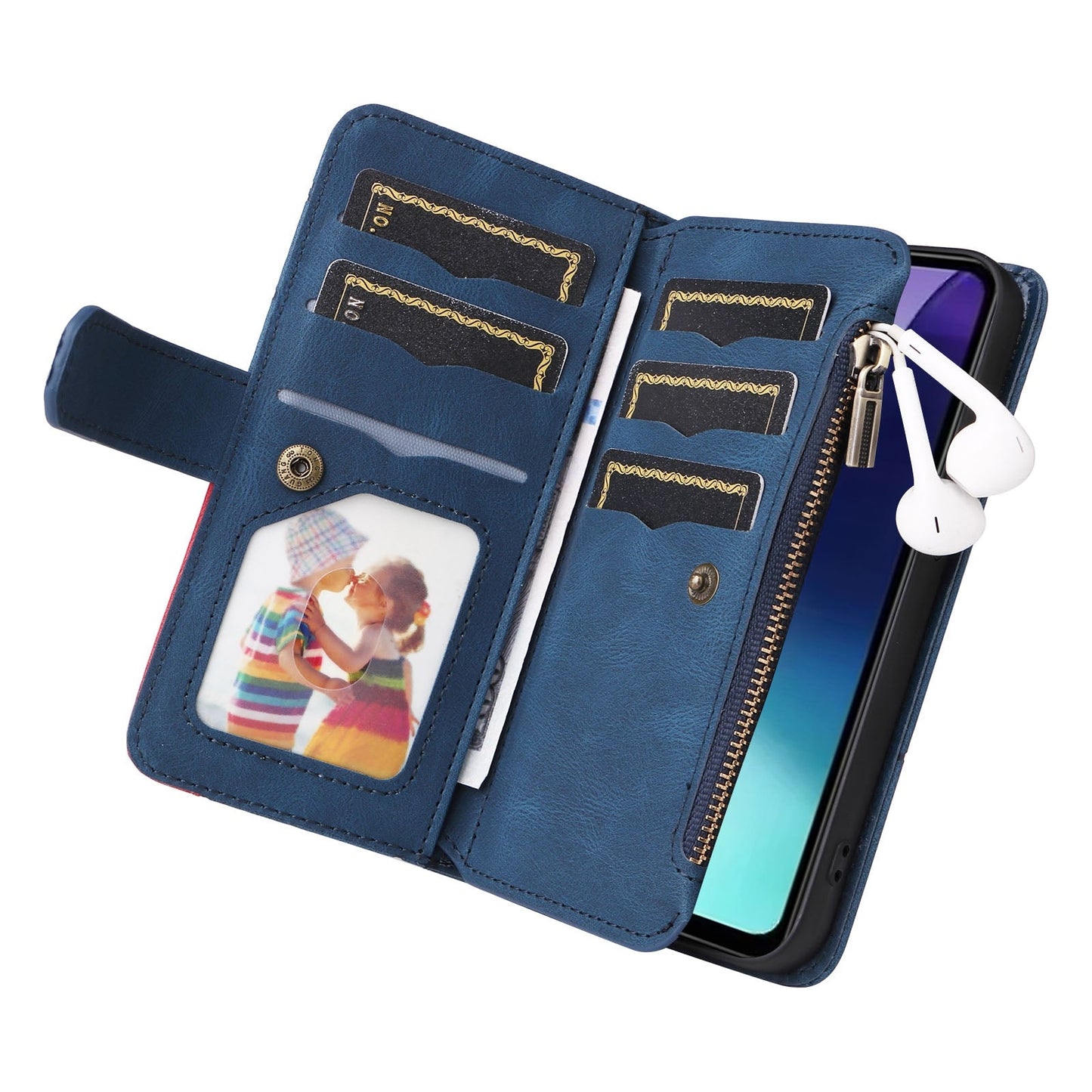 For Redmi 14C 4G Global Dual-color 9 Card Slots Zipper Wallet Leather Phone Case(Blue)