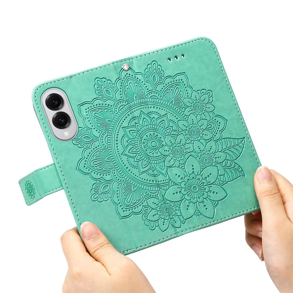 For Samsung Galaxy S25 Edge 5G Seven-petal Flowers Embossing Leather Phone Case(Green)