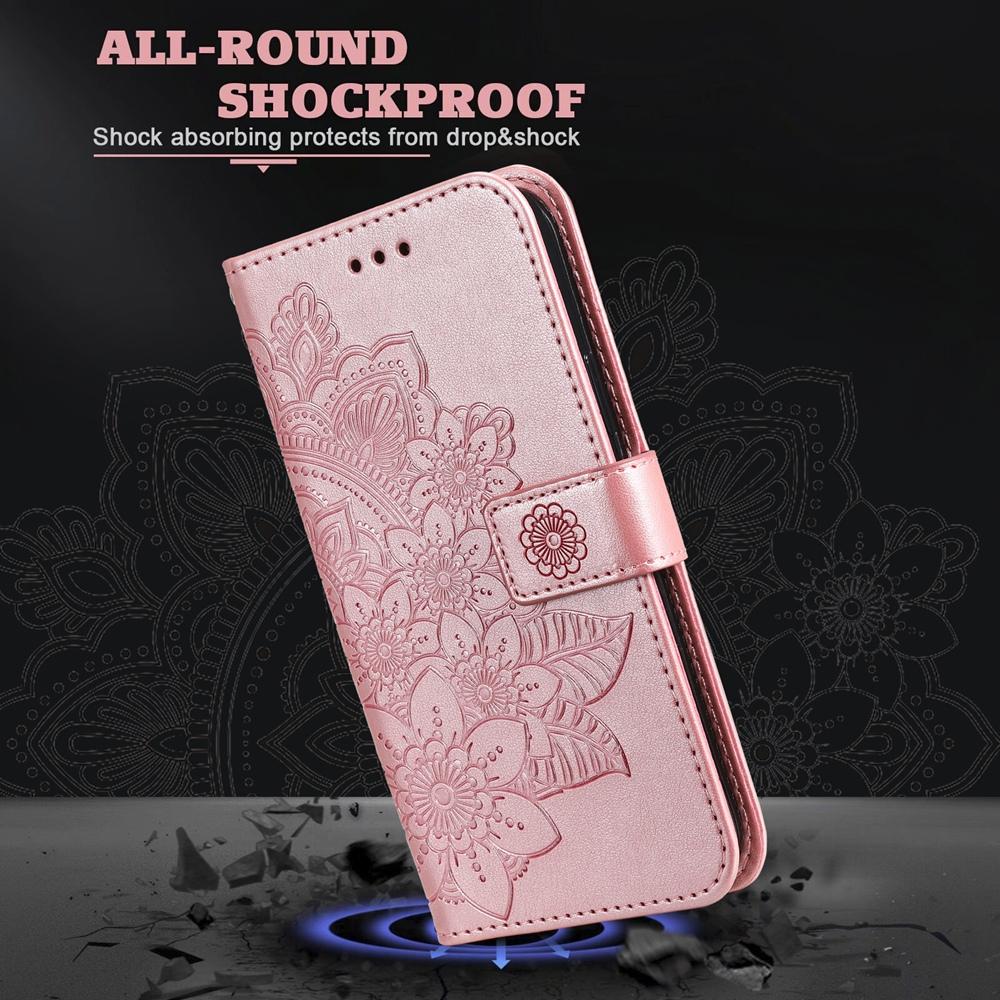For Samsung Galaxy S25 Edge 5G Seven-petal Flowers Embossing Leather Phone Case(Rose Gold)