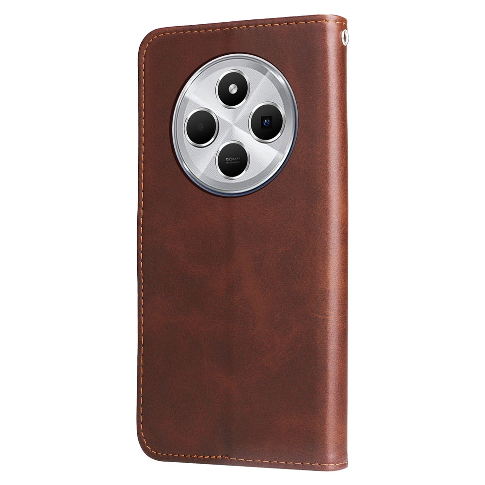 For Redmi 14C 4G Fashion Calf Texture Zipper Leather Phone Case(Brown)