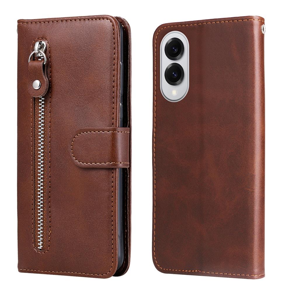 For Samsung Galaxy S25 Edge 5G Fashion Calf Texture Zipper Leather Phone Case(Brown)