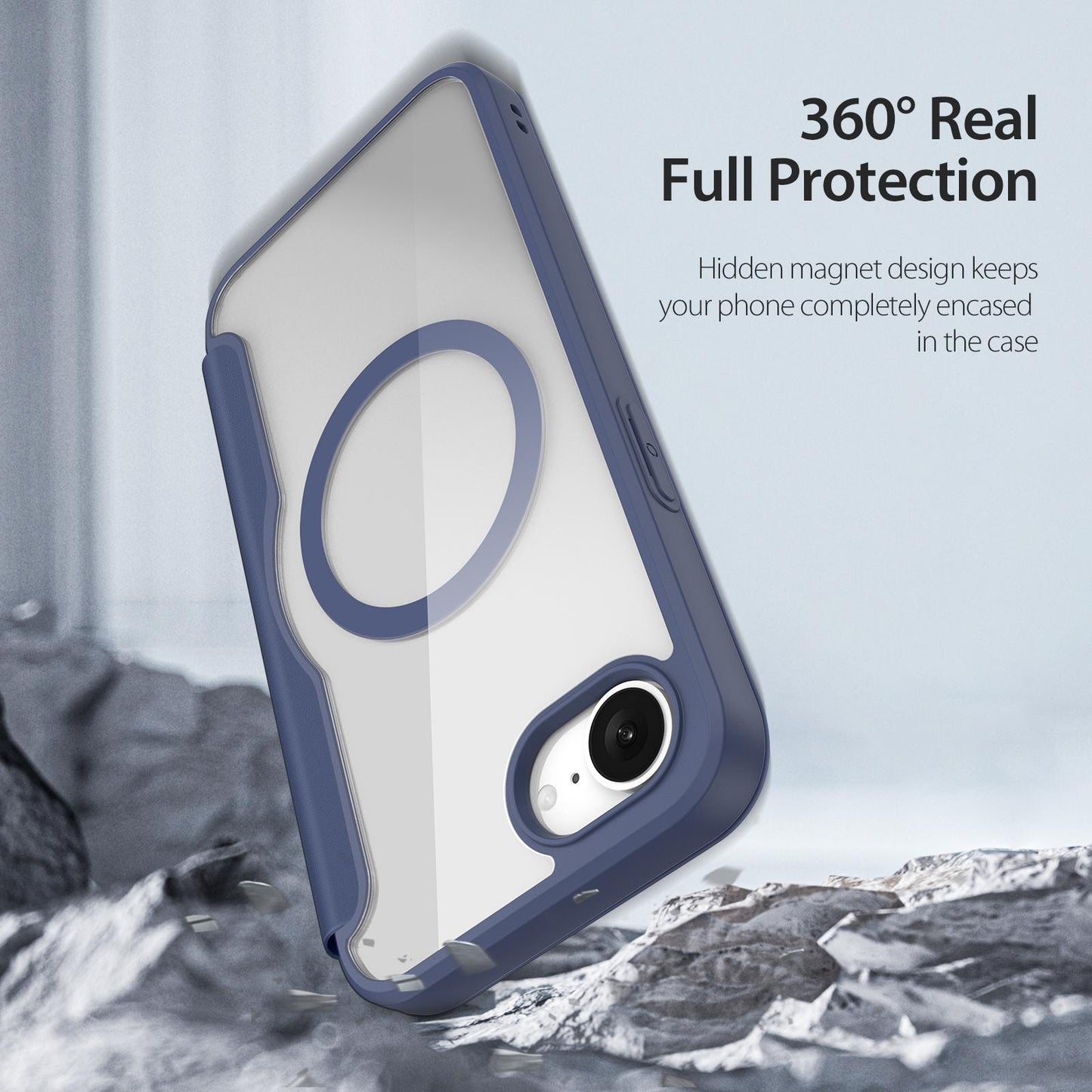 For iPhone 16e DUX DUCIS Skin X Pro Series MagSafe Ring Holder Leather Phone Case(Blue)