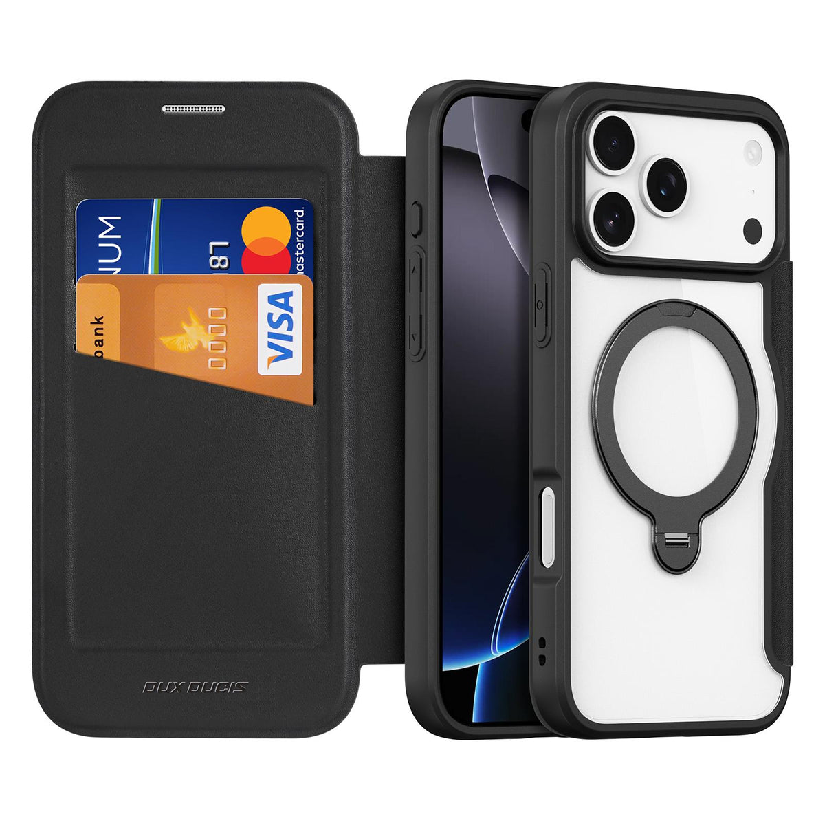 Compatible with iPhone 18 Pro Max & 17 Pro Max DUX DUCIS Skin X Pro Series MagSafe Ring Holder Leather Phone Case - Black