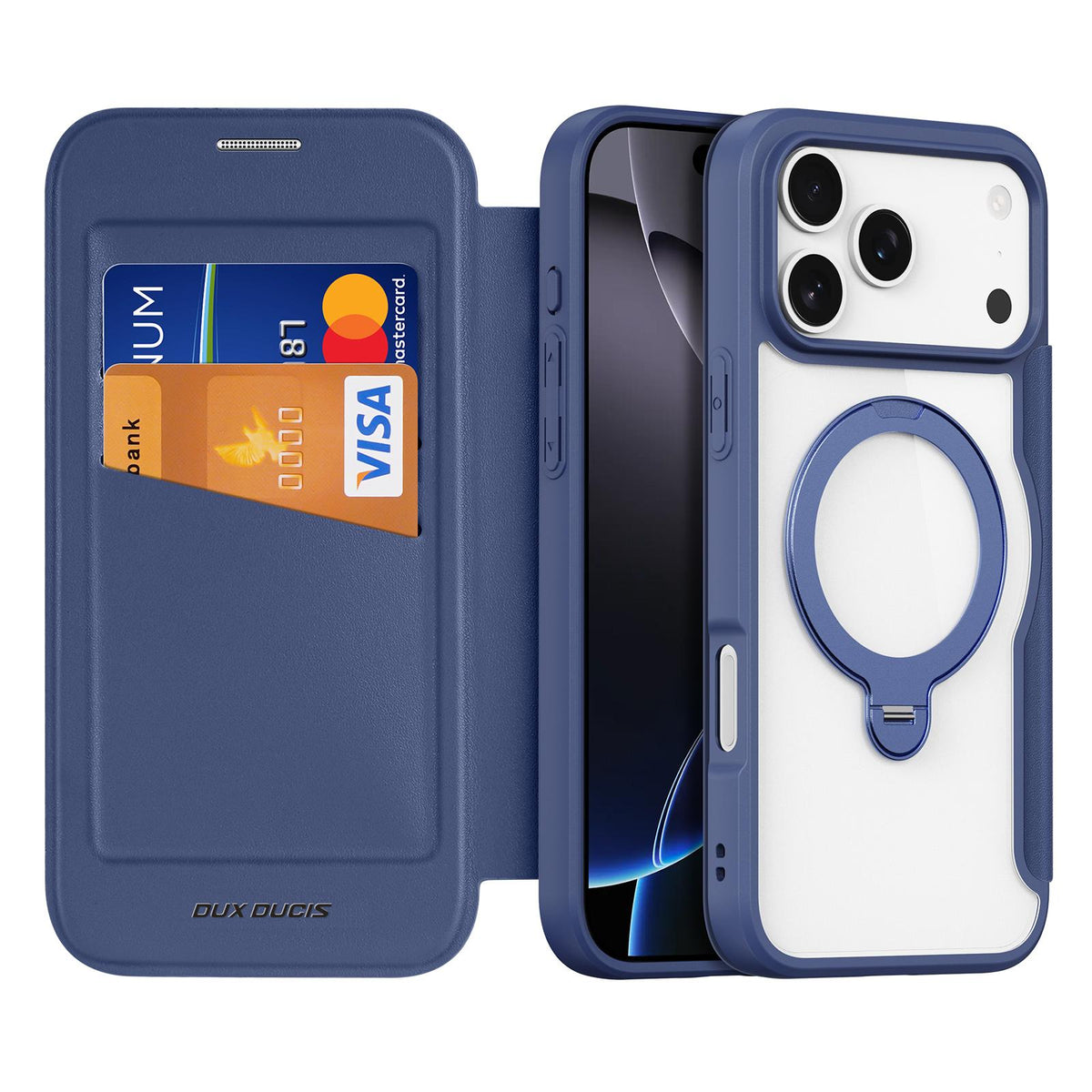 Compatible with iPhone 18 Pro Max & 17 Pro Max DUX DUCIS Skin X Pro Series MagSafe Ring Holder Leather Phone Case - Blue