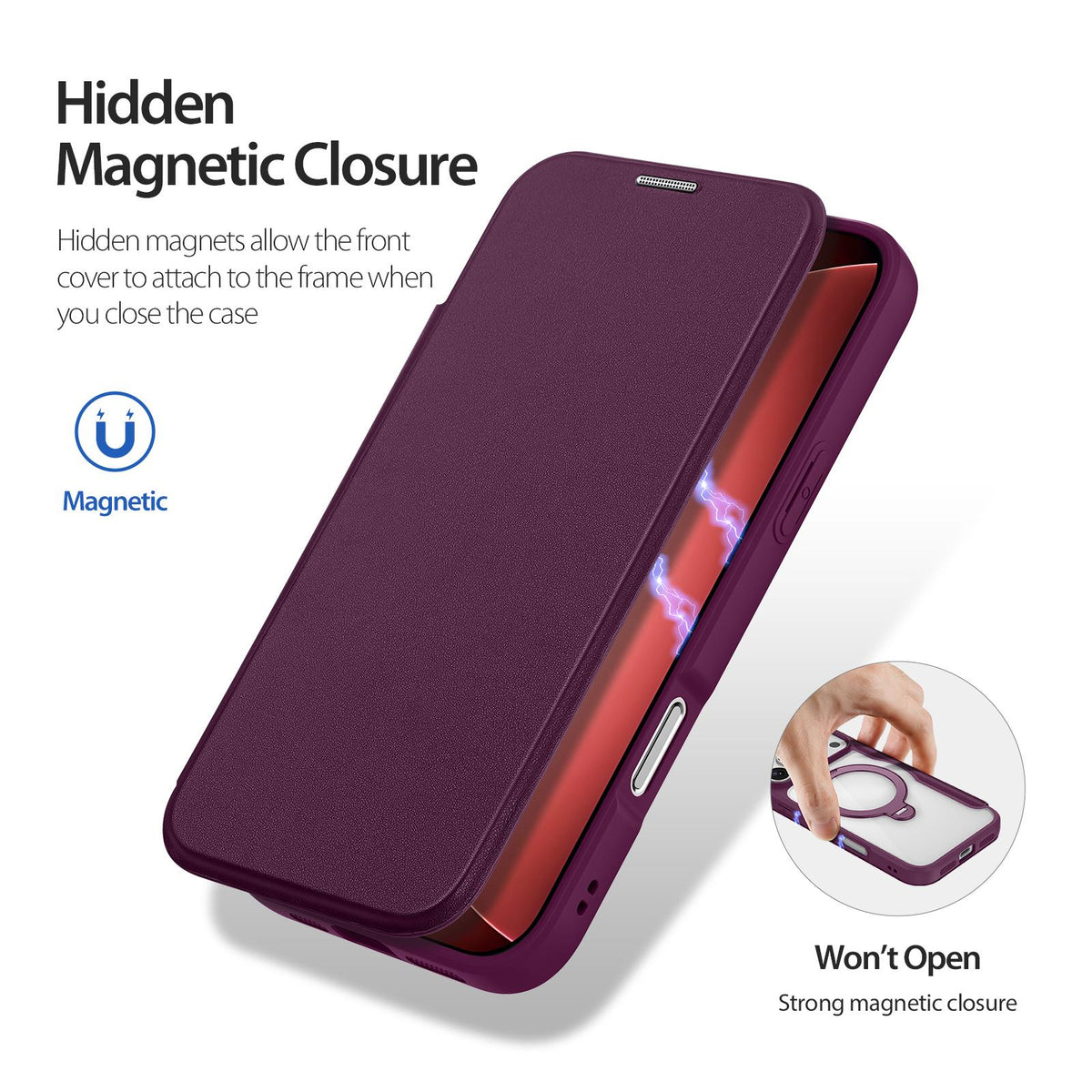 Compatible with iPhone 18 Pro Max & 17 Pro Max DUX DUCIS Skin X Pro Series MagSafe Ring Holder Leather Phone Case - Cherry Red