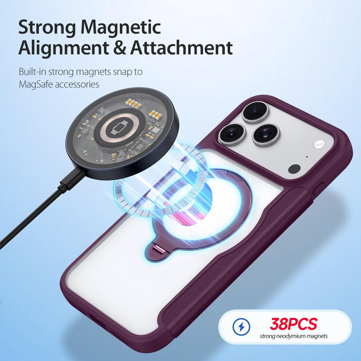 Compatible with iPhone 18 Pro Max & 17 Pro Max DUX DUCIS Skin X Pro Series MagSafe Ring Holder Leather Phone Case - Cherry Red
