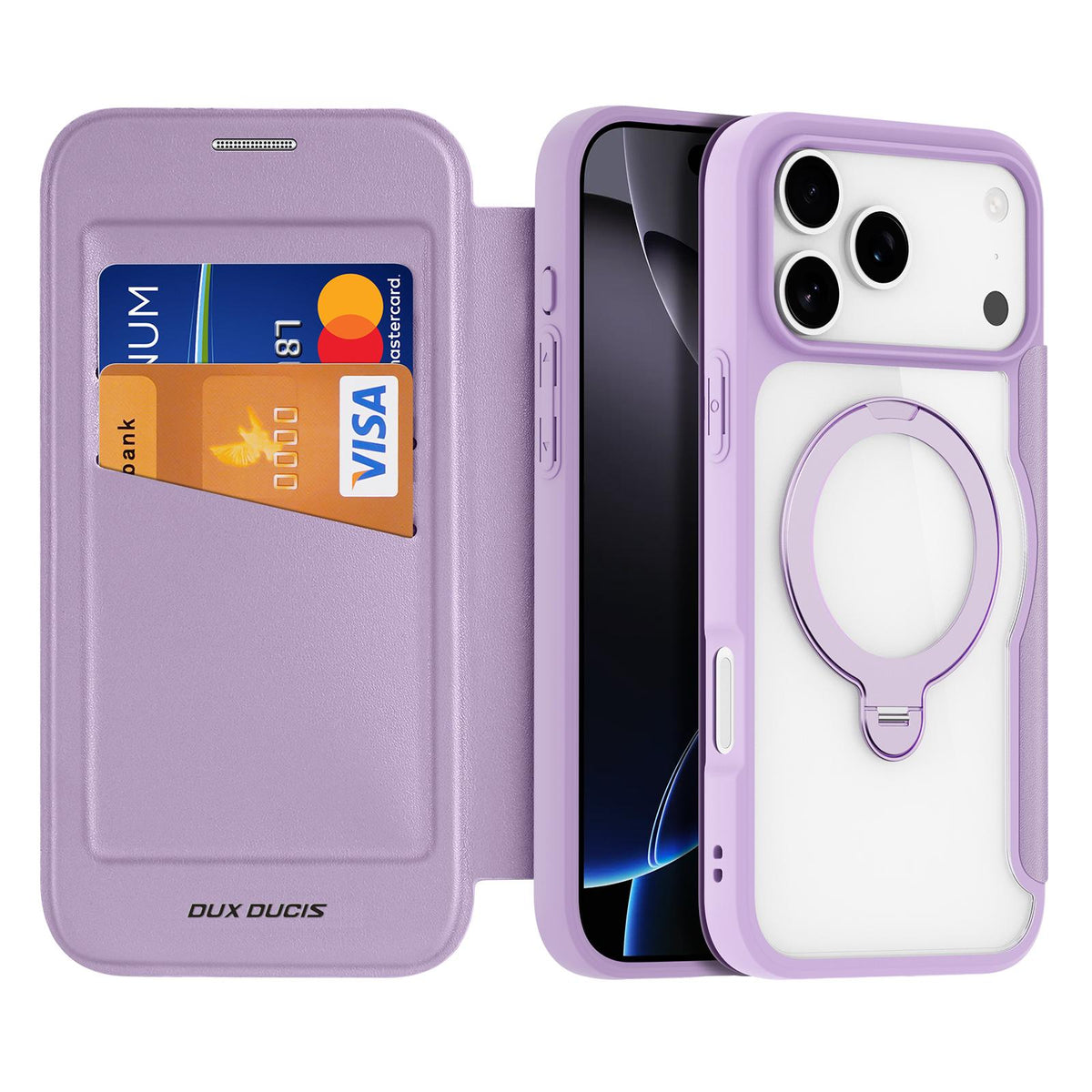 Compatible with iPhone 18 Pro & 17 Pro DUX DUCIS Skin X Pro Series MagSafe Ring Holder Leather Phone Case - Purple