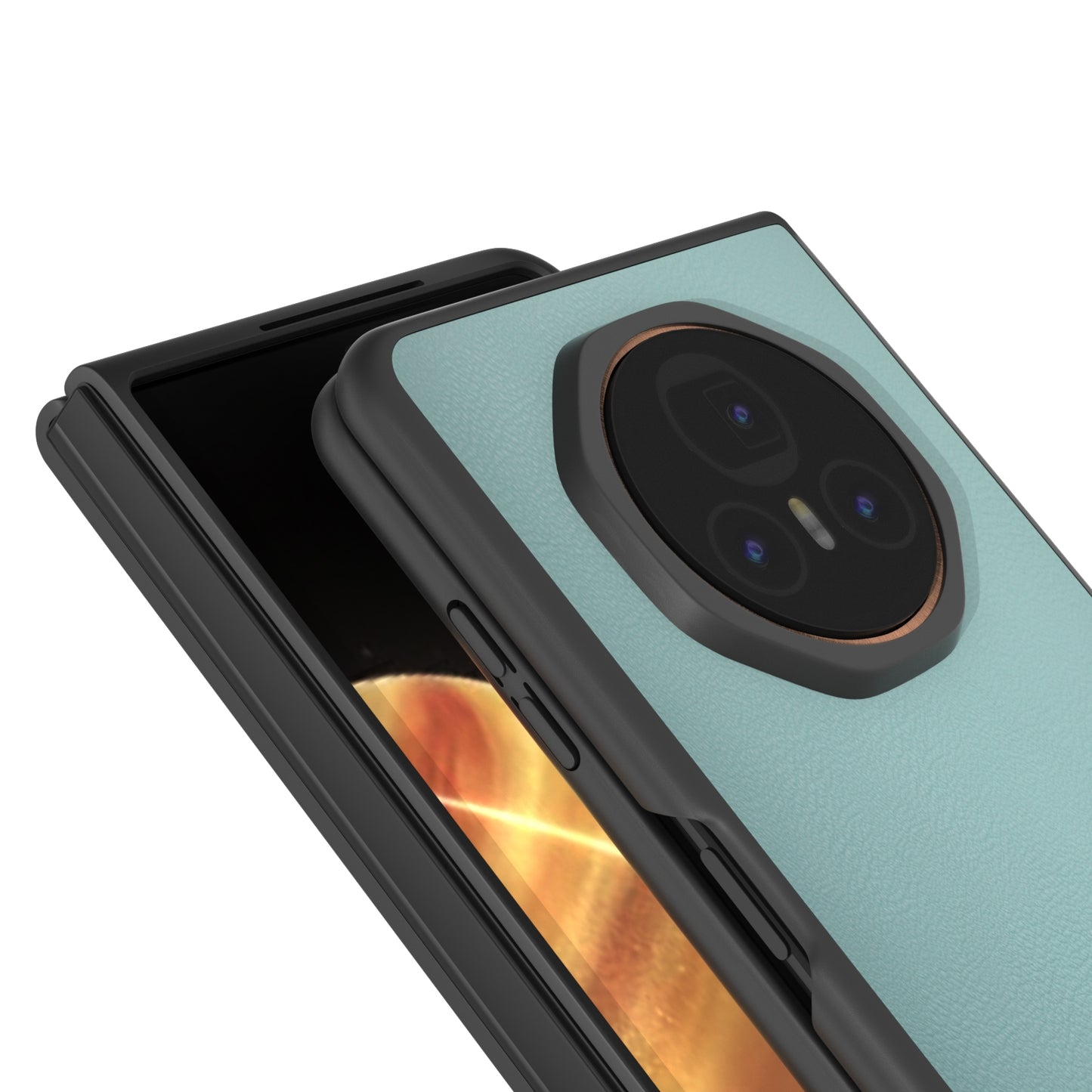 For Honor Magic V3 PU Leather Black Frame Full Coverage Phone Case(Light Blue)