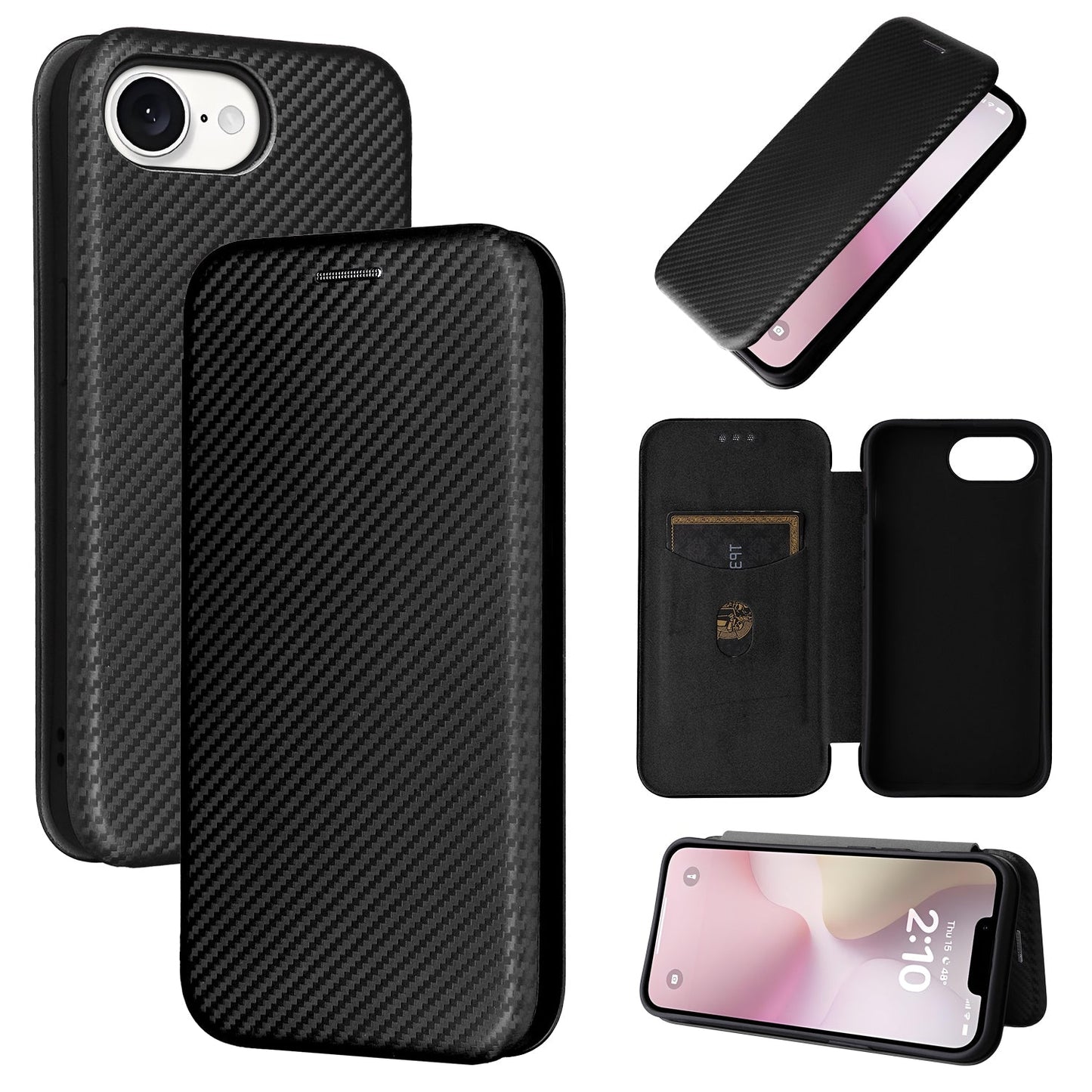 For iPhone 16e Carbon Fiber Texture Flip Leather Phone Case(Black)