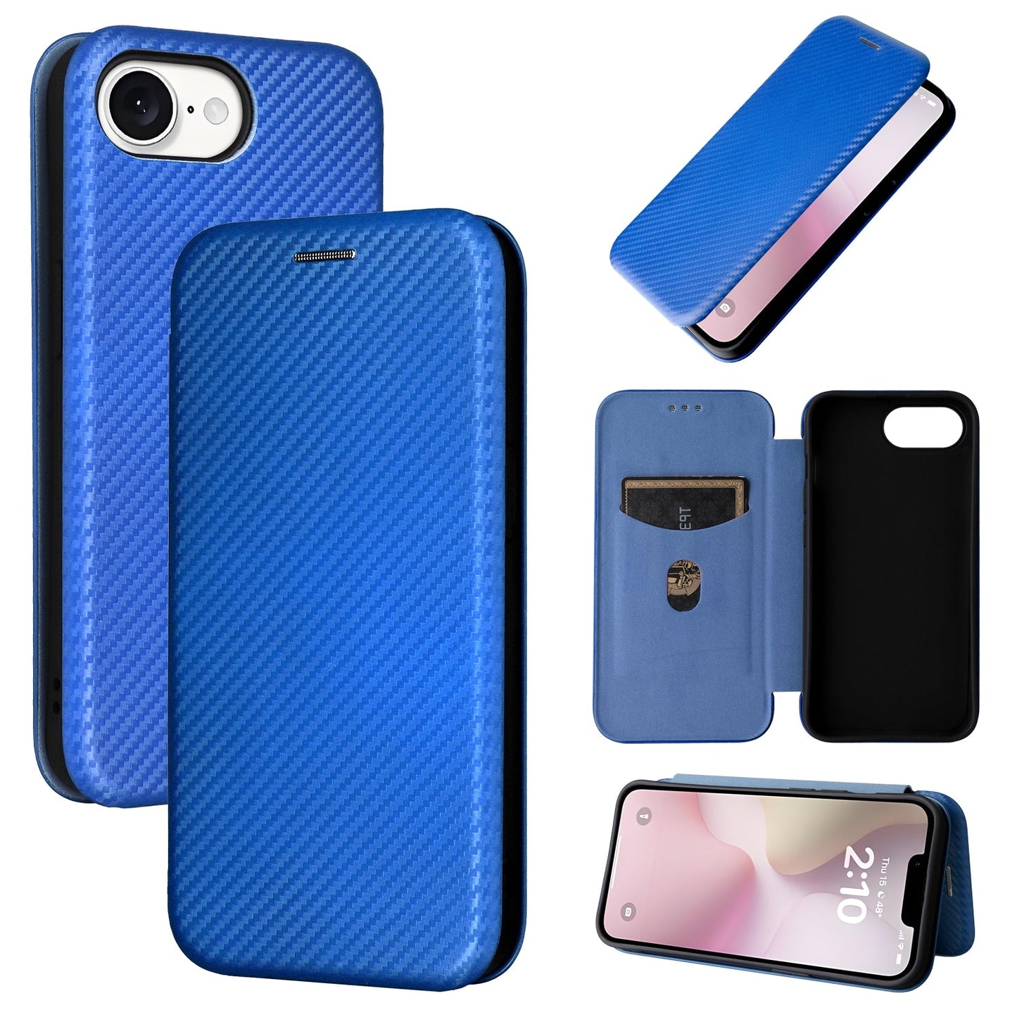 For iPhone 16e Carbon Fiber Texture Flip Leather Phone Case(Blue)
