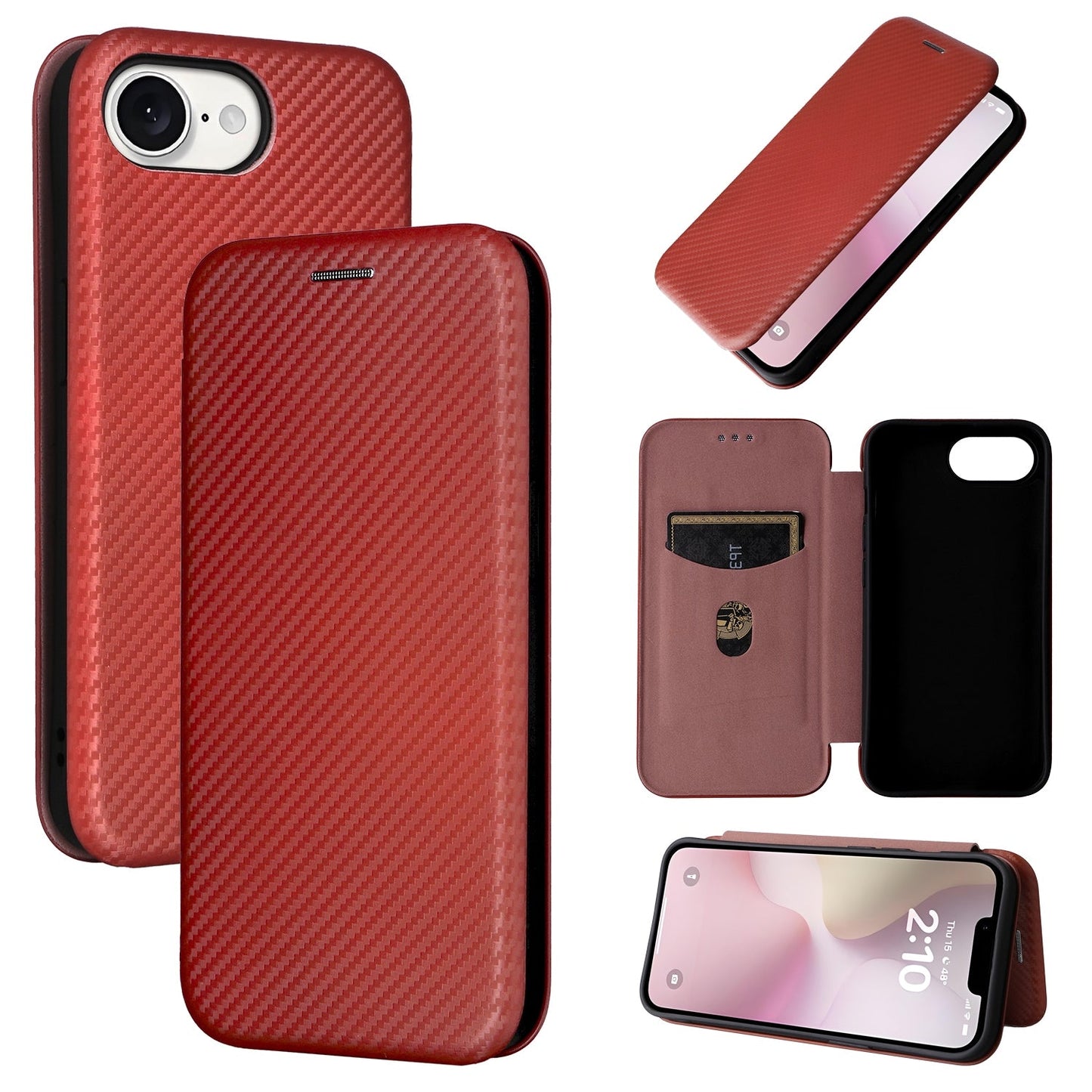 For iPhone 16e Carbon Fiber Texture Flip Leather Phone Case(Brown)