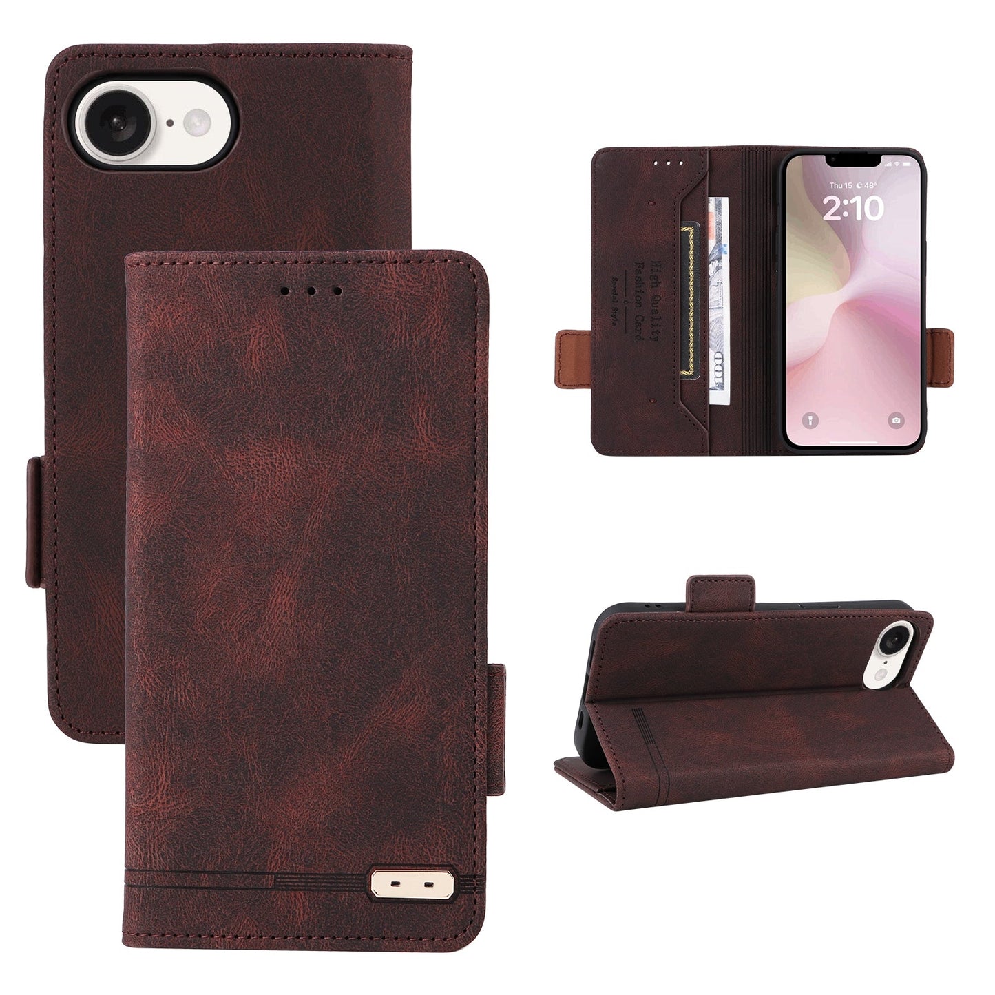 For iPhone 16e Magnetic Clasp Leather Phone Case(Brown)