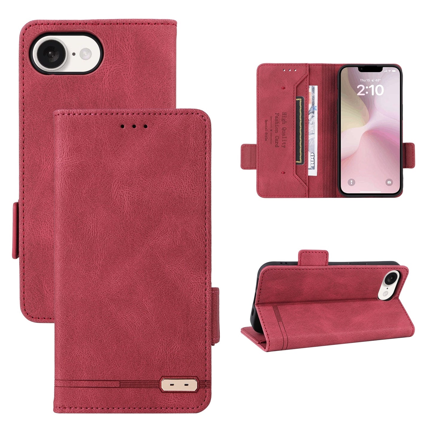 For iPhone 16e Magnetic Clasp Leather Phone Case(Red)