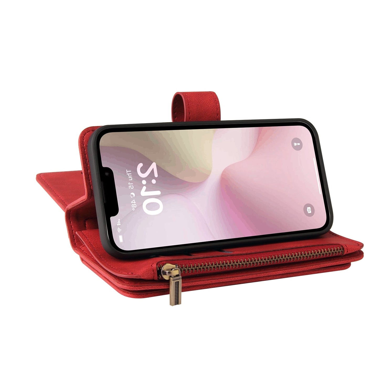 For iPhone 16e Skin Feel Multi Card Slots Zipper Wallet Leather Phone Case(Red)