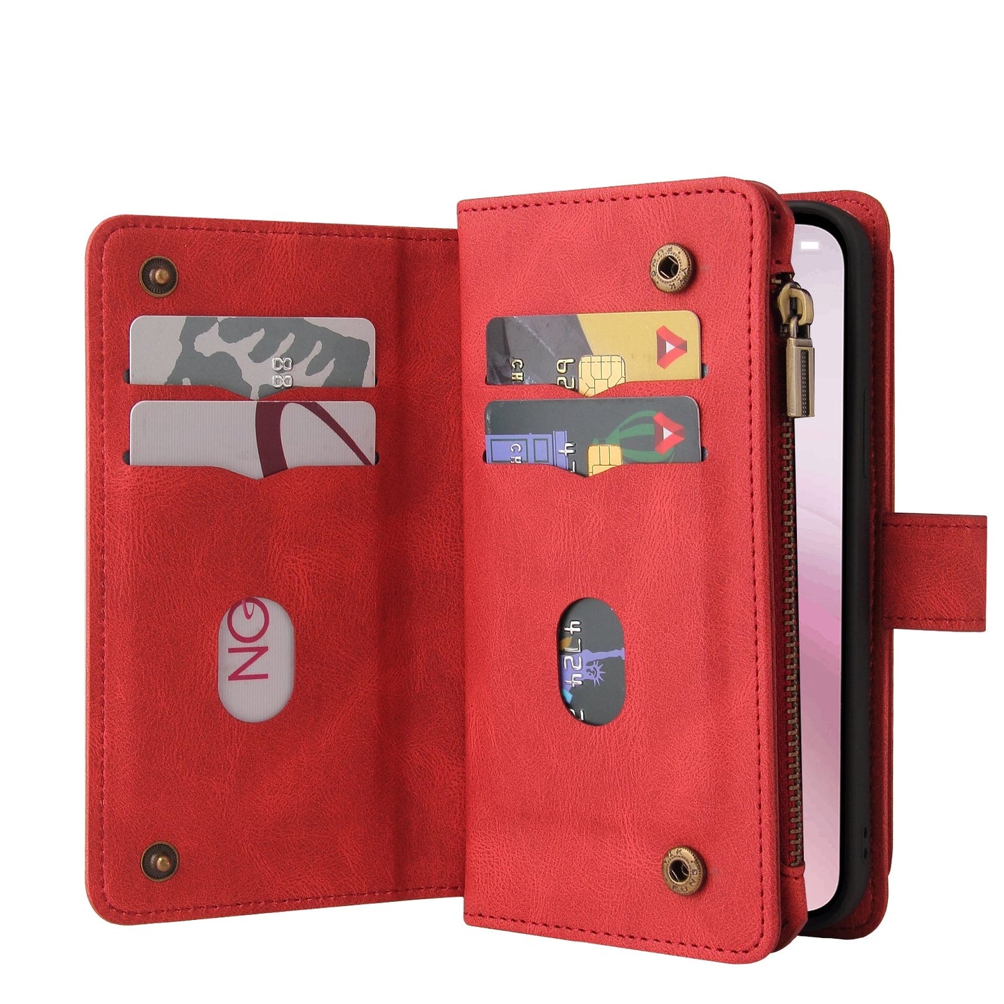 For iPhone 16e Skin Feel Multi Card Slots Zipper Wallet Leather Phone Case(Red)