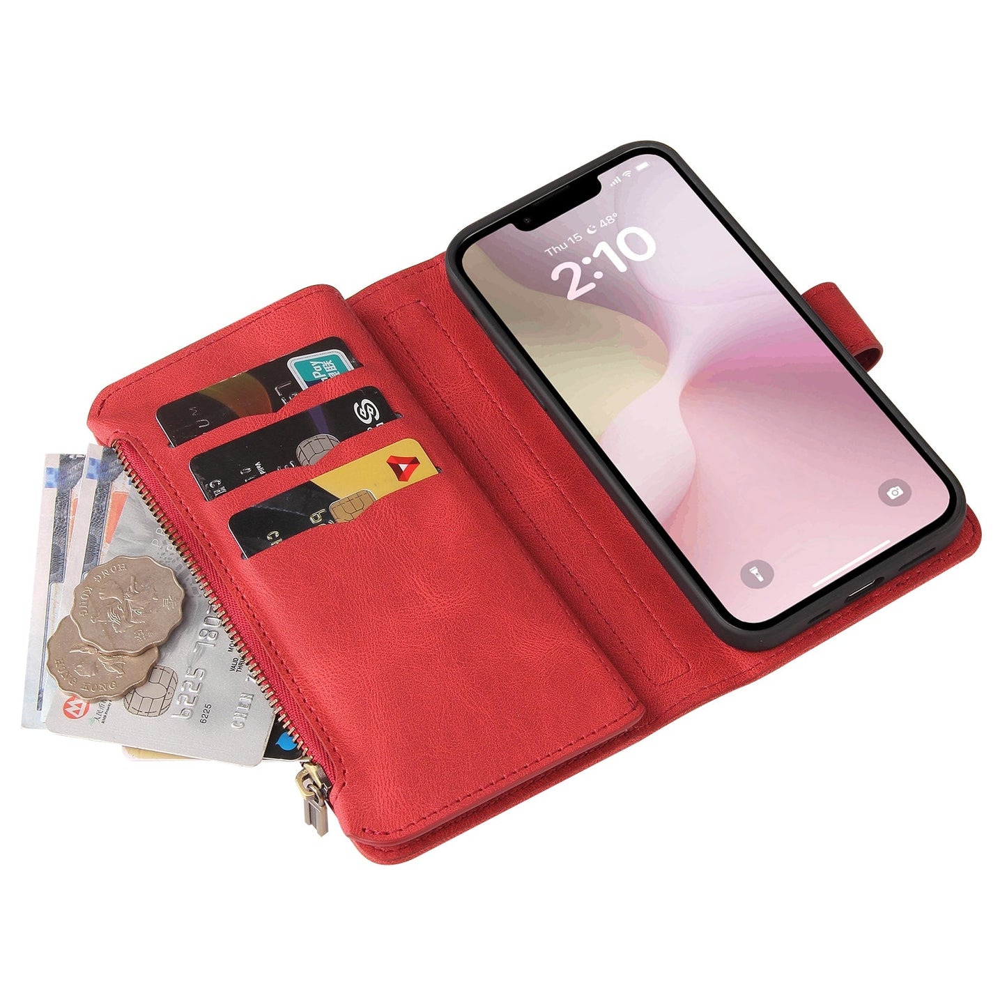 For iPhone 16e Skin Feel Multi Card Slots Zipper Wallet Leather Phone Case(Red)