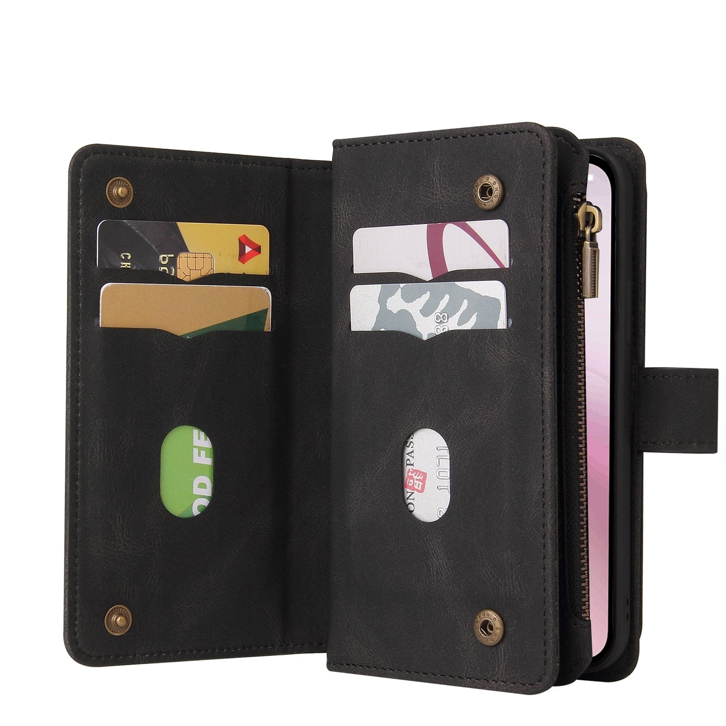 For iPhone 16e Skin Feel Multi Card Slots Zipper Wallet Leather Phone Case(Black)