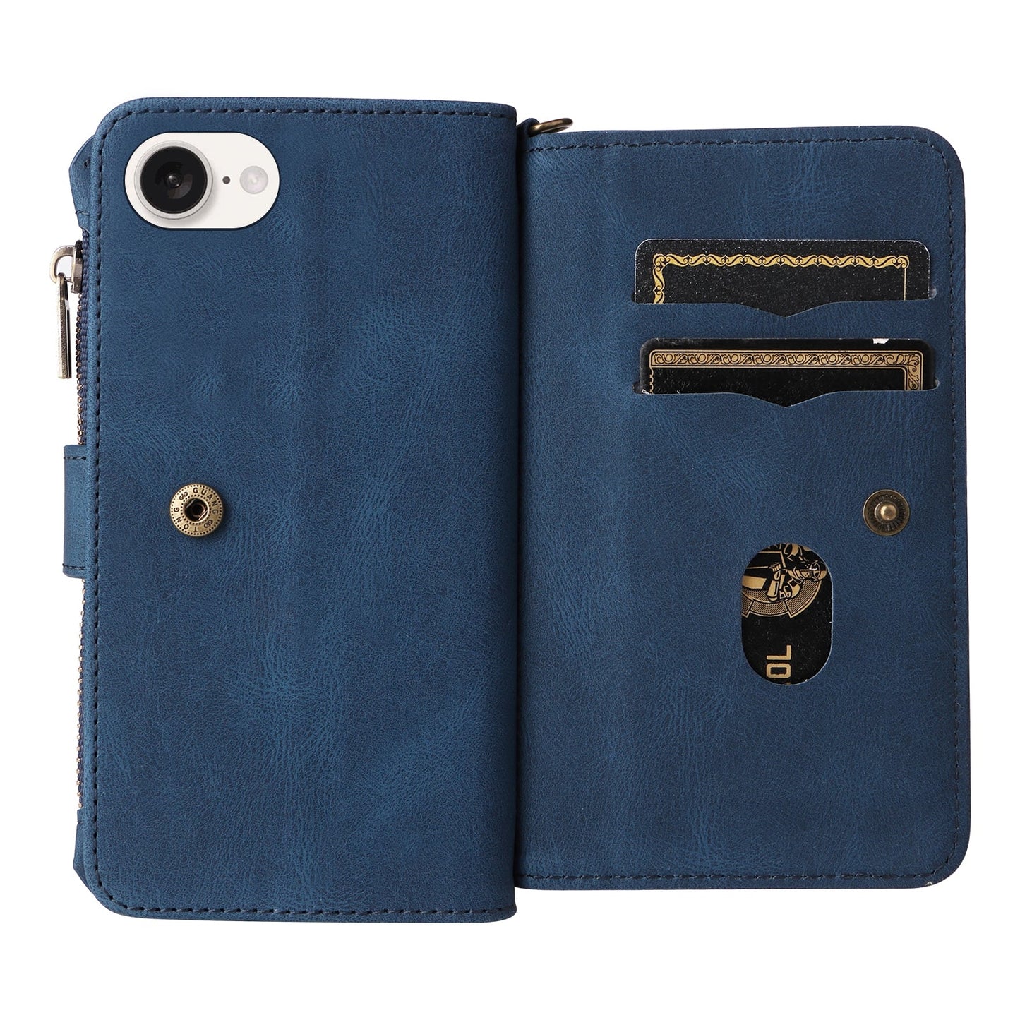 For iPhone 16e Skin Feel Multi Card Slots Zipper Wallet Leather Phone Case(Blue)