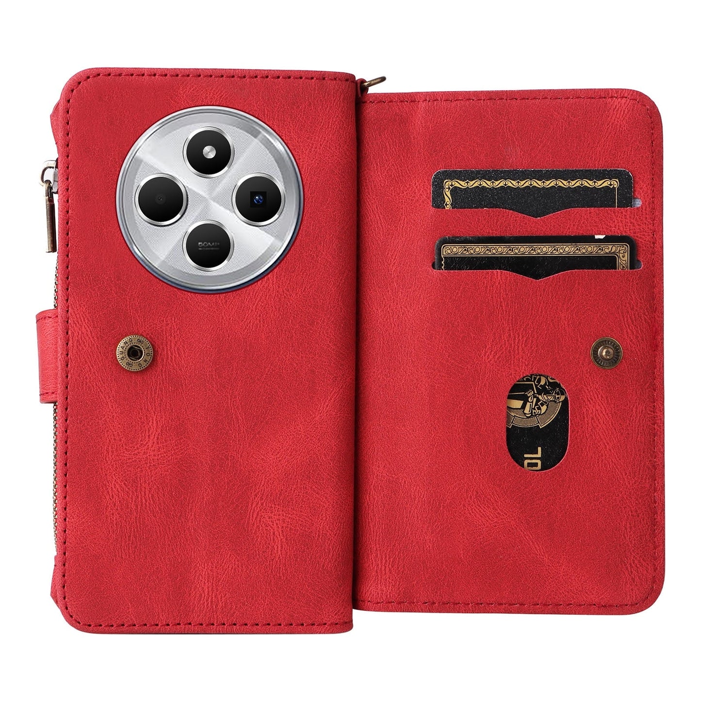 For Redmi 14C 4G Global Skin Feel Multi Card Slots Zipper Wallet Leather Phone Case(Red)