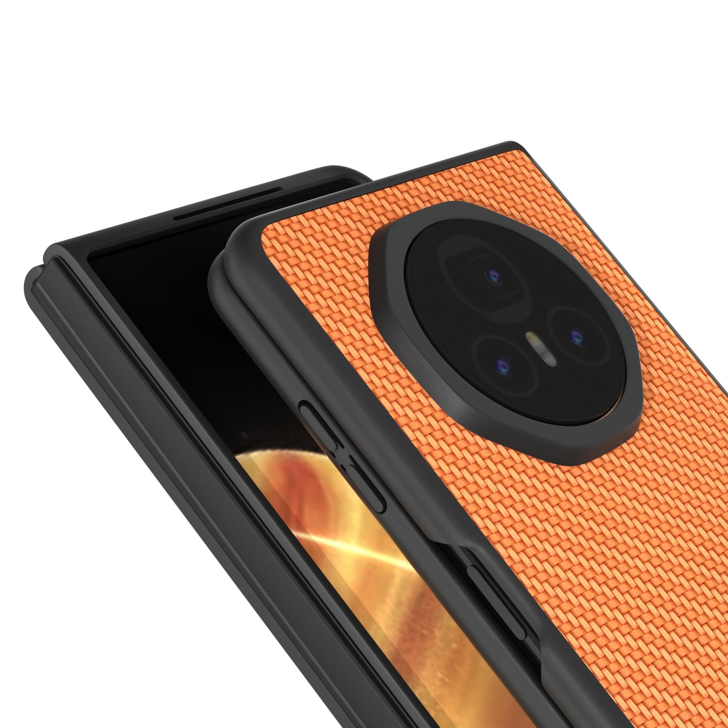 For Honor Magic V3 Black Frame Carbon Fiber Texture PU Phone Case(Brown)