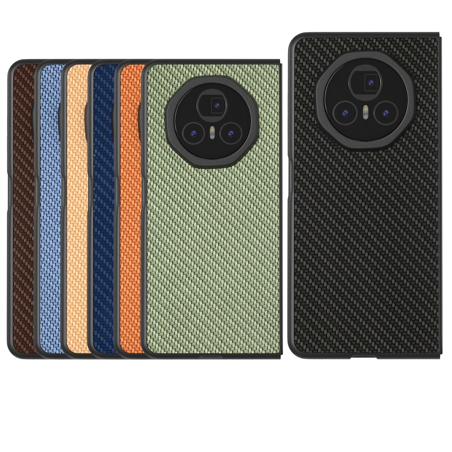 For Honor Magic V3 Black Frame Carbon Fiber Texture PU Phone Case(Coffee)