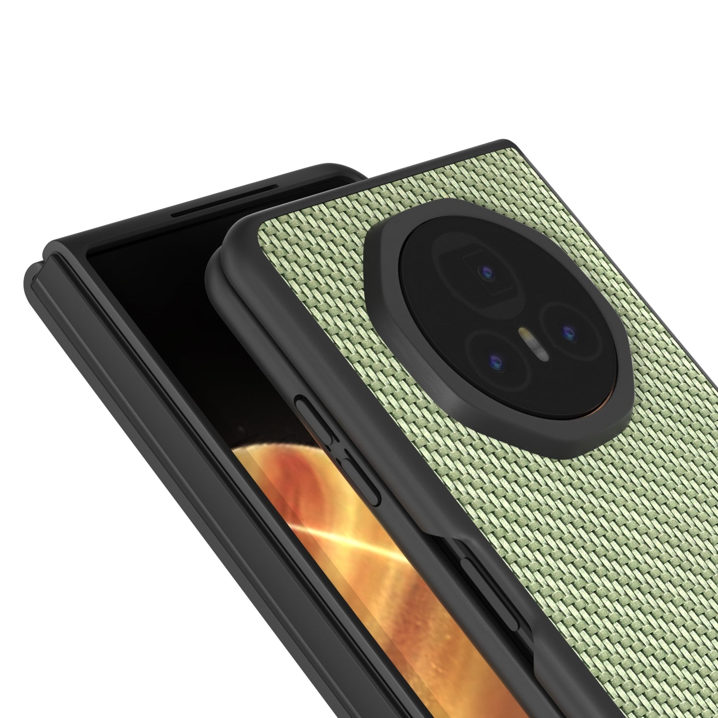 For Honor Magic V3 Black Frame Carbon Fiber Texture PU Phone Case(Green)