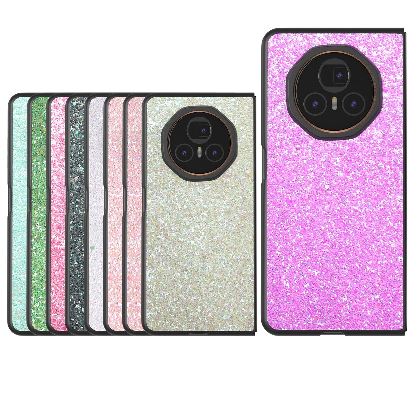 For Honor Magic V3 Black Frame Colorful Glitter Phone Case(Dark Green)