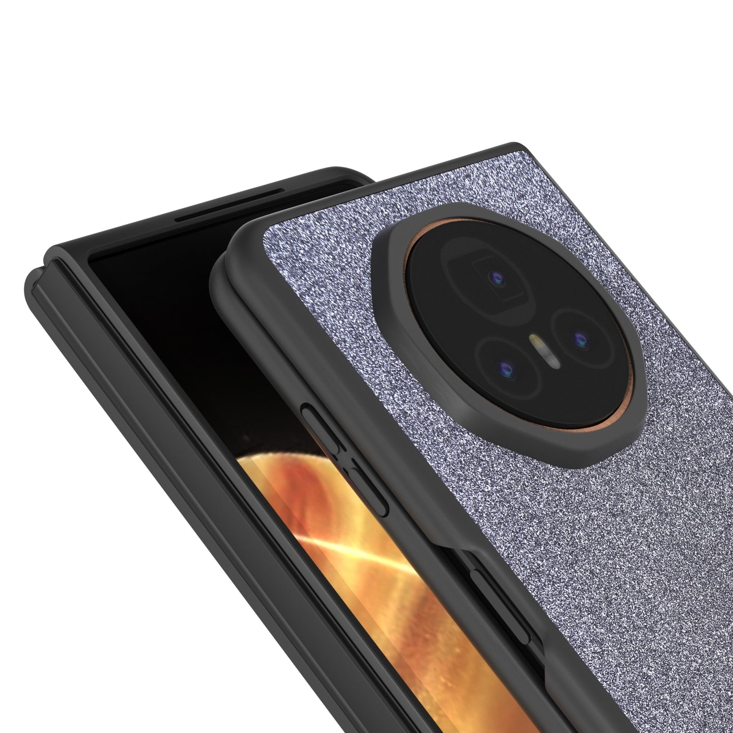 For Honor Magic V3 Black Frame Glitter Shockproof Phone Case(Black)