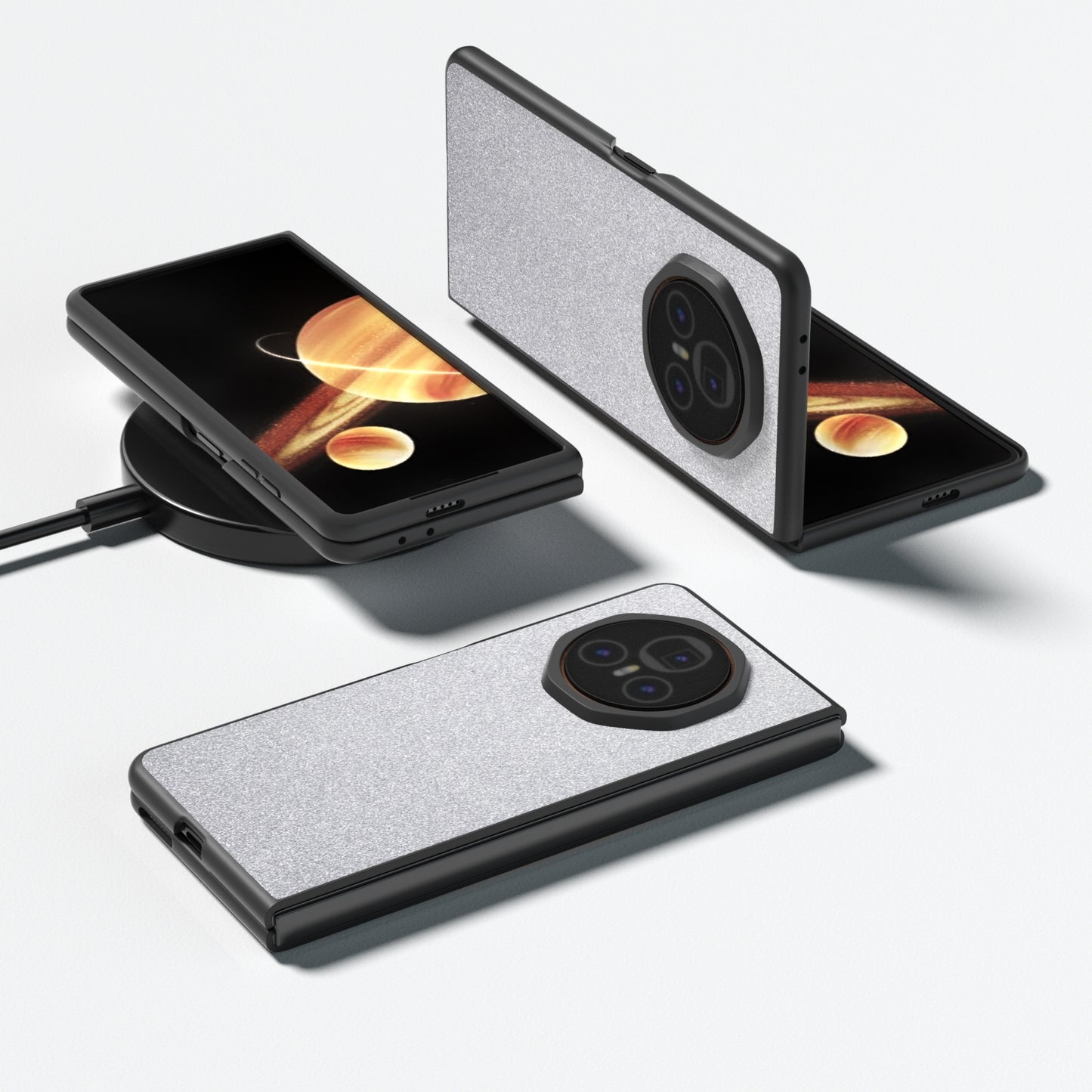 For Honor Magic V3 Black Frame Glitter Shockproof Phone Case(Silver)